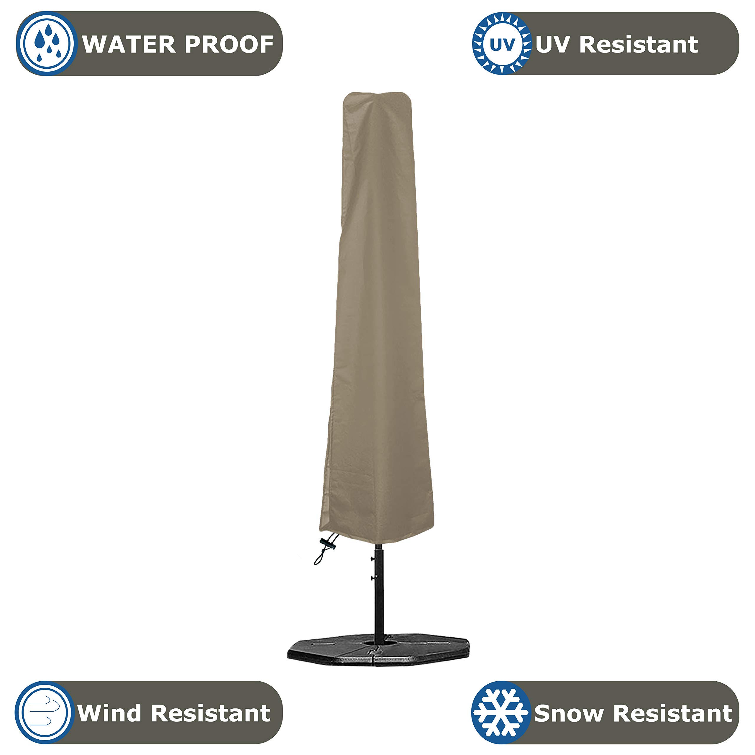 Covers & all Patio Umbrella Cover for 7ft to 9 ft, 12 Oz Waterproof UV & Weather Resistant, Garden Lawn Backyard Porch Outdoor Market Parasol Covers with Drawstrings (Beige) - Image 4