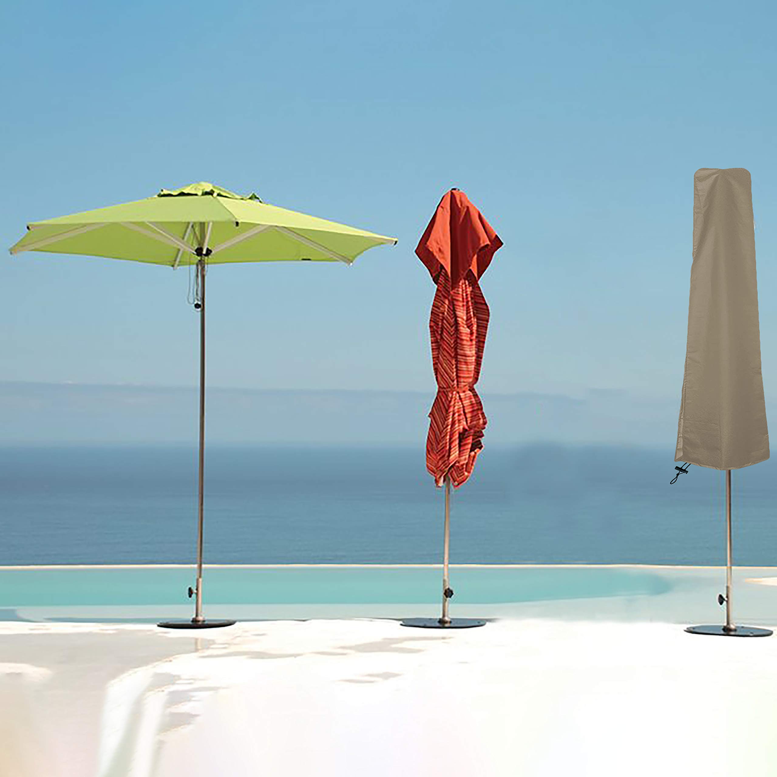 Covers & all Patio Umbrella Cover for 7ft to 9 ft, 12 Oz Waterproof UV & Weather Resistant, Garden Lawn Backyard Porch Outdoor Market Parasol Covers with Drawstrings (Beige) - Image 6