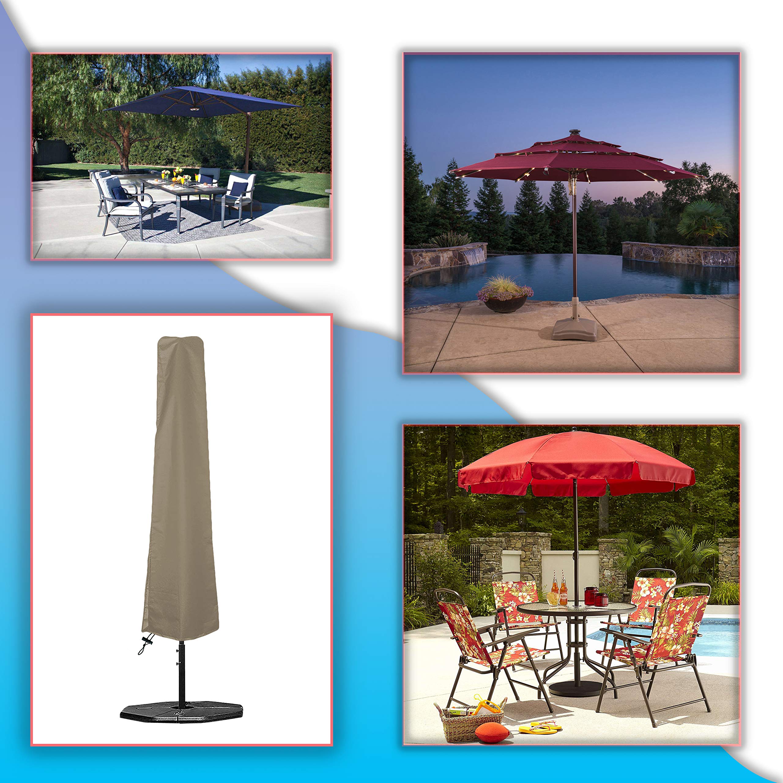 Covers & all Patio Umbrella Cover for 7ft to 9 ft, 12 Oz Waterproof UV & Weather Resistant, Garden Lawn Backyard Porch Outdoor Market Parasol Covers with Drawstrings (Beige) - Image 8