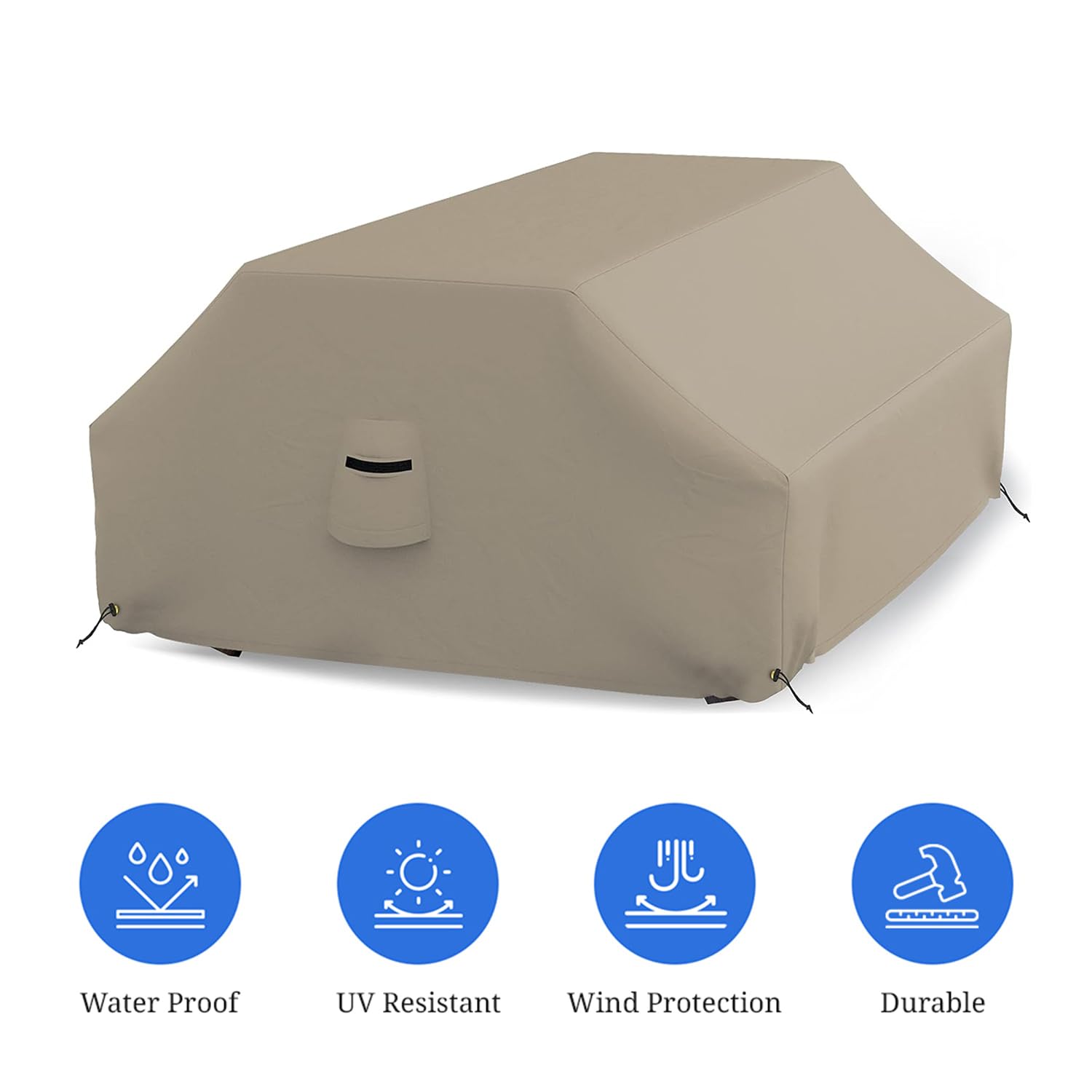 Covers & all Picnic Table Cover, 12 Oz Waterproof UV & Weather Resistant Protector, Outdoor Patio Table Bench Outside Furniture Cover with Air Vents & Drawstrings (72”L x 57”W x 30”H, Beige) - Image 3
