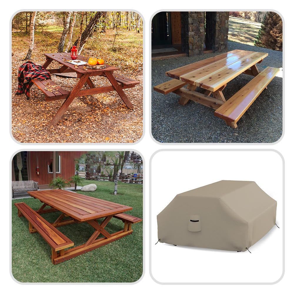 Covers & all Picnic Table Cover, 12 Oz Waterproof UV & Weather Resistant Protector, Outdoor Patio Table Bench Outside Furniture Cover with Air Vents & Drawstrings (72”L x 57”W x 30”H, Beige) - Image 7