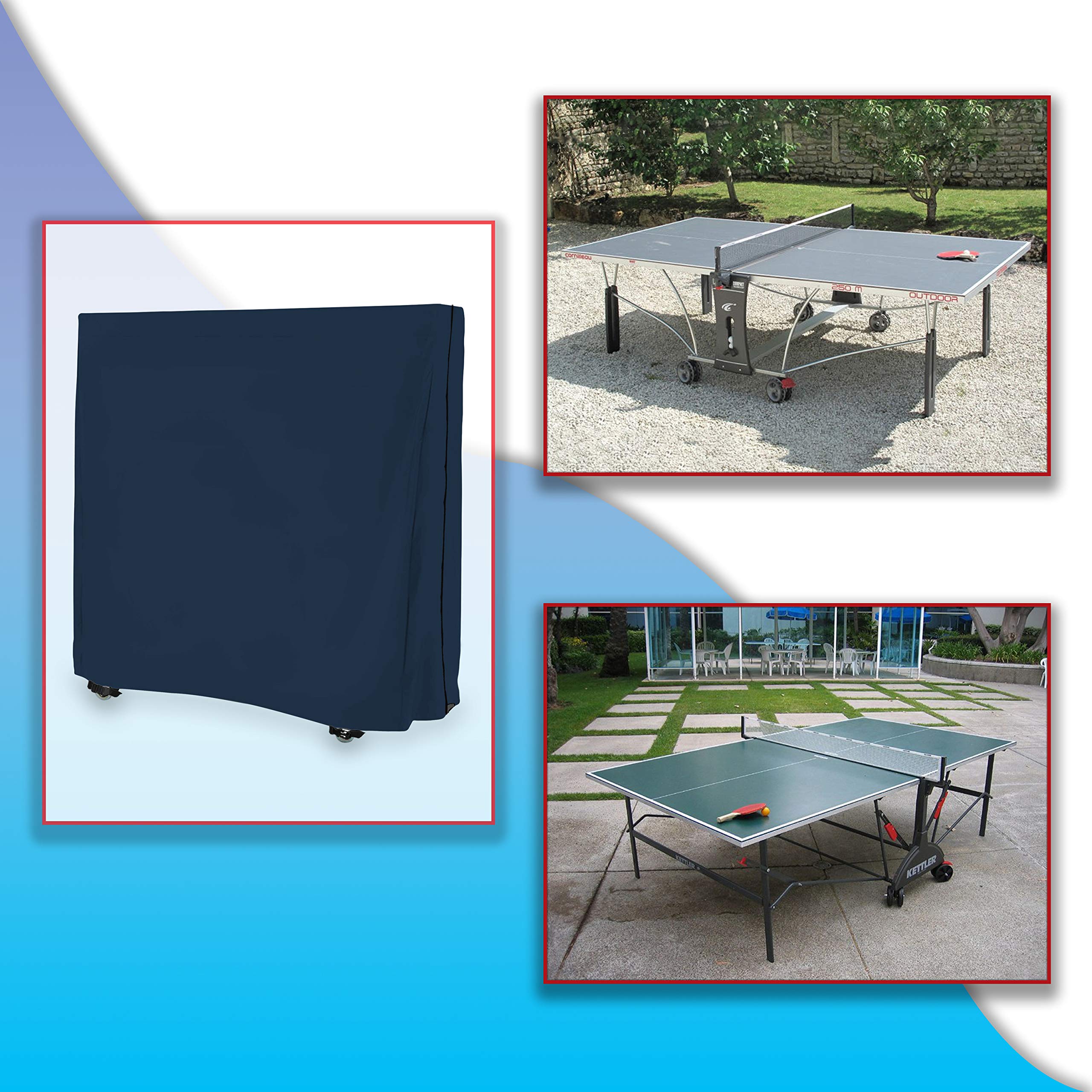 Covers & all Ping Pong Table Cover for Indoor / Outdoor - Waterproof & UV Resistant Table Tennis Cover 12 Oz PVC Heavy Duty Fabric with Air Pockets & Drawstring for Snug Fit (Blue) - Image 5