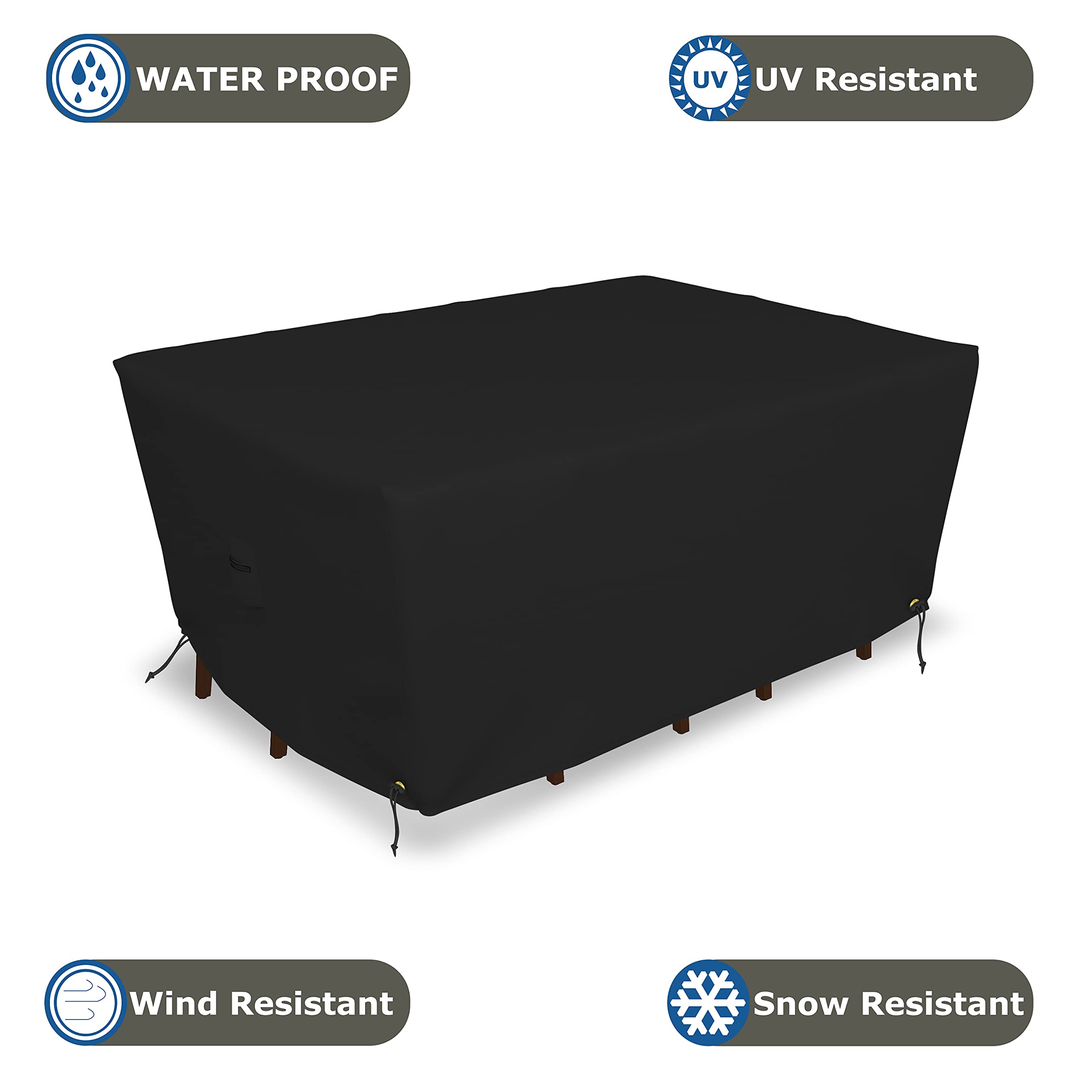 Covers & all Rectangle Dining Table Set Cover, Heavy Duty 18 Oz Waterproof UV Weather Resistant Outdoor Patio Garden Lawn Furniture Cover, Air Vents & Drawstrings (57"L x 45"W x 25"H, Black) - Image 3