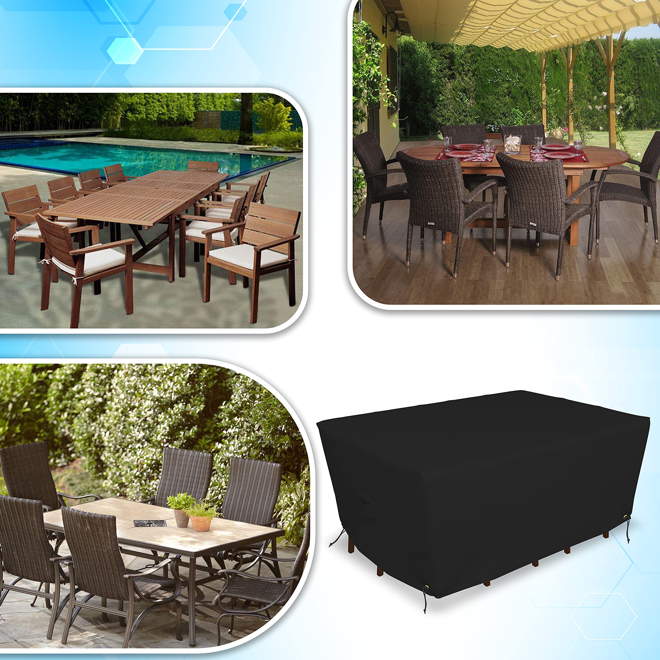 Covers & all Rectangle Dining Table Set Cover, Heavy Duty 18 Oz Waterproof UV Weather Resistant Outdoor Patio Garden Lawn Furniture Cover, Air Vents & Drawstrings (57"L x 45"W x 25"H, Black) - Image 6
