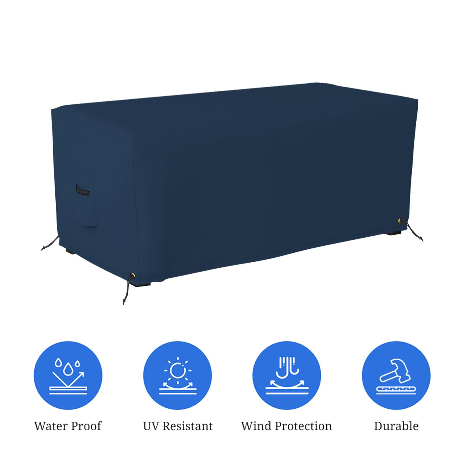 Covers & all Rectangle Ottoman Cover, 12 Oz Waterproof UV & Weather Resistant Patio Garden Furniture Stool Protector, Indoor Outdoor with Air Vents & Drawstrings (40"L x 28"W 17"H, Blue) - Image 3