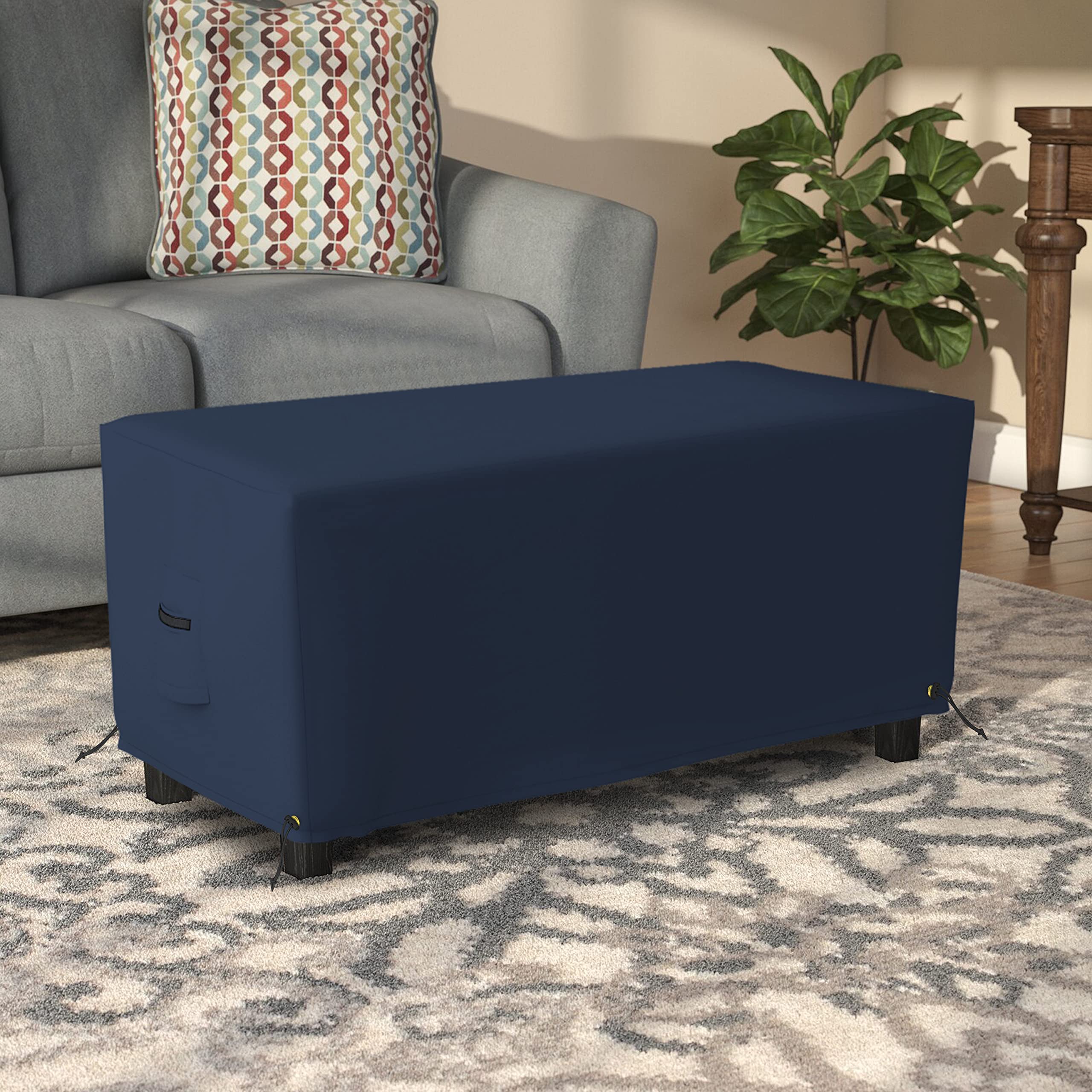 Covers & all Rectangle Ottoman Cover, 12 Oz Waterproof UV & Weather Resistant Patio Garden Furniture Stool Protector, Indoor Outdoor with Air Vents & Drawstrings (40"L x 28"W 17"H, Blue) - Image 6