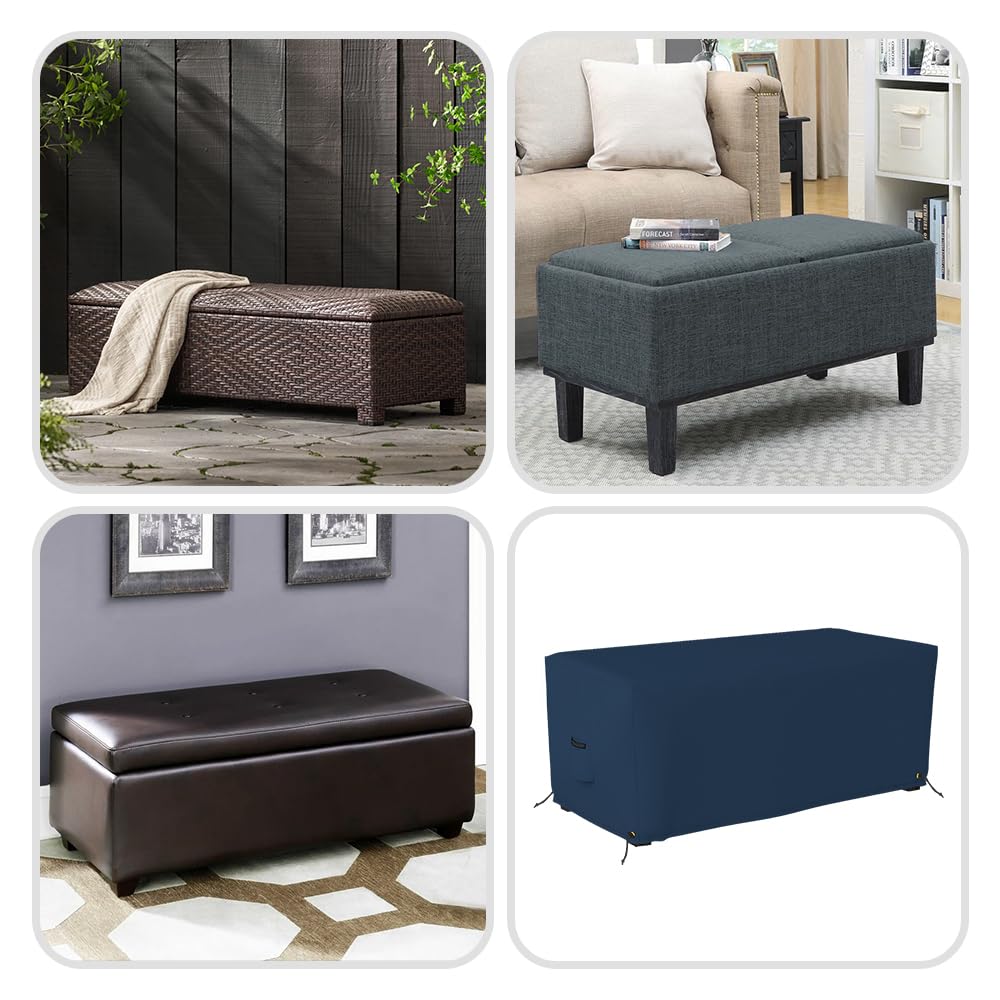 Covers & all Rectangle Ottoman Cover, 12 Oz Waterproof UV & Weather Resistant Patio Garden Furniture Stool Protector, Indoor Outdoor with Air Vents & Drawstrings (40"L x 28"W 17"H, Blue) - Image 7