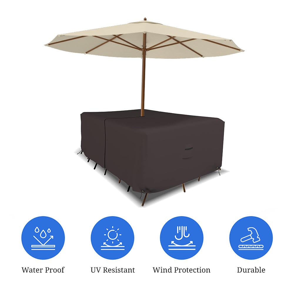 Covers & all Rectangle Table & Chair Set Cover with Umbrella Hole, 18 Oz Waterproof UV & Weather Resistant, Patio Lawn Garden Backyard, Air Vents & Drawstrings (76''Lx 46''Wx30''H,Coffee) - Image 3