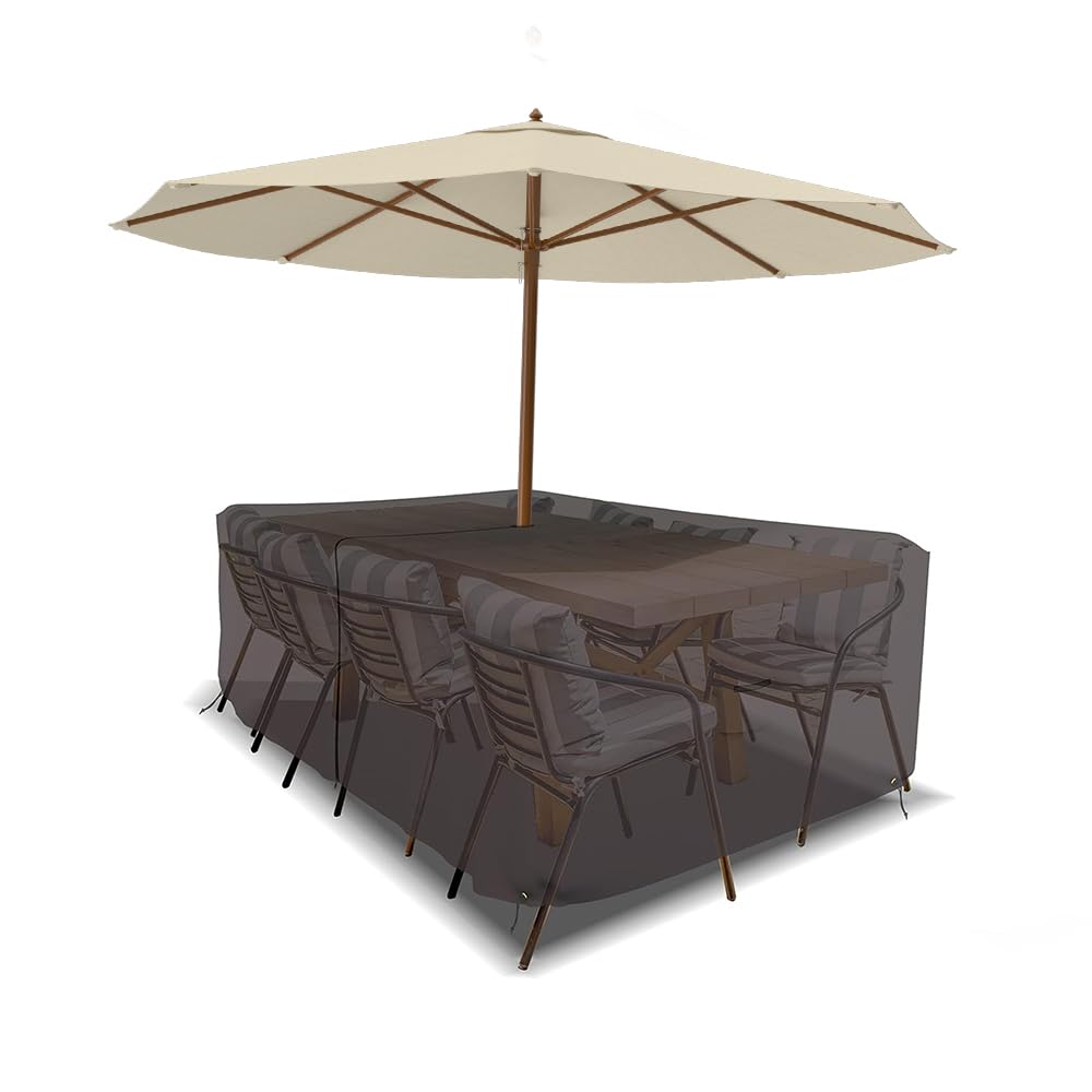 Covers & all Rectangle Table & Chair Set Cover with Umbrella Hole, 18 Oz Waterproof UV & Weather Resistant, Patio Lawn Garden Backyard, Air Vents & Drawstrings (76''Lx 46''Wx30''H,Coffee) - Image 6