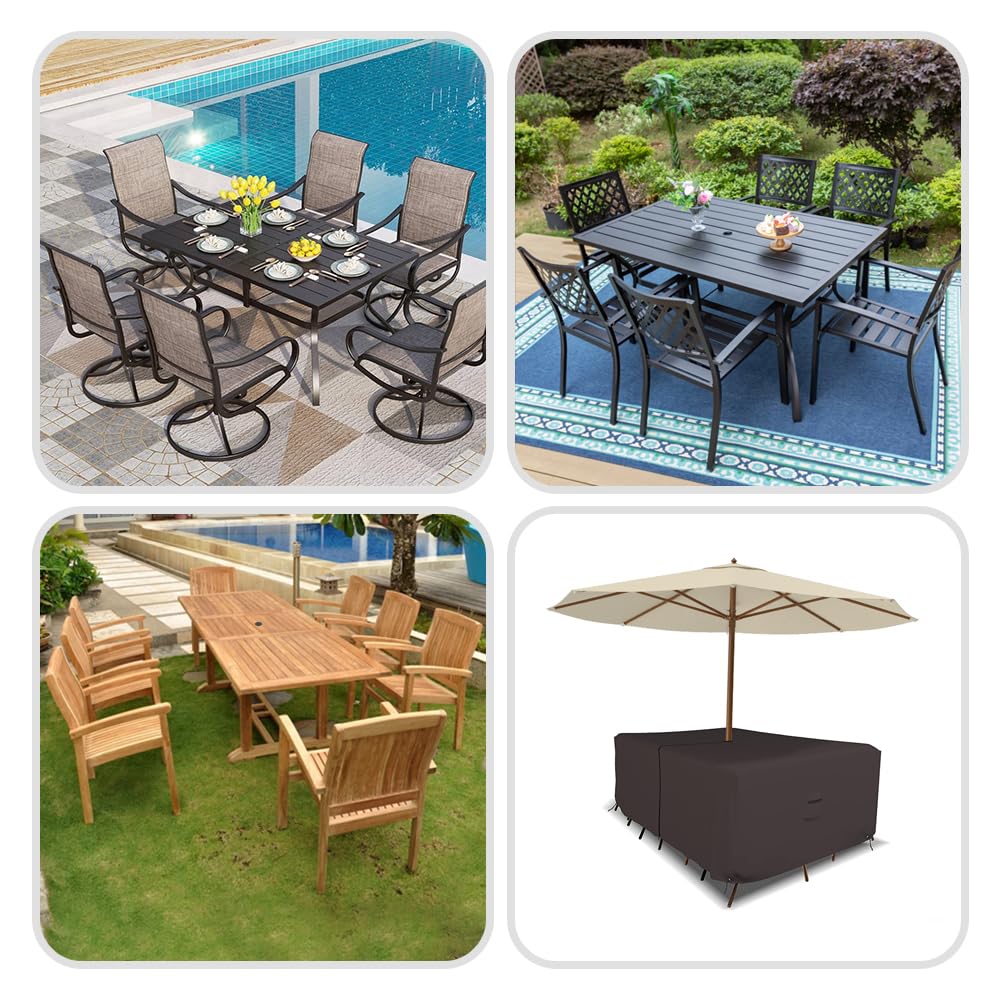 Covers & all Rectangle Table & Chair Set Cover with Umbrella Hole, 18 Oz Waterproof UV & Weather Resistant, Patio Lawn Garden Backyard, Air Vents & Drawstrings (76''Lx 46''Wx30''H,Coffee) - Image 7