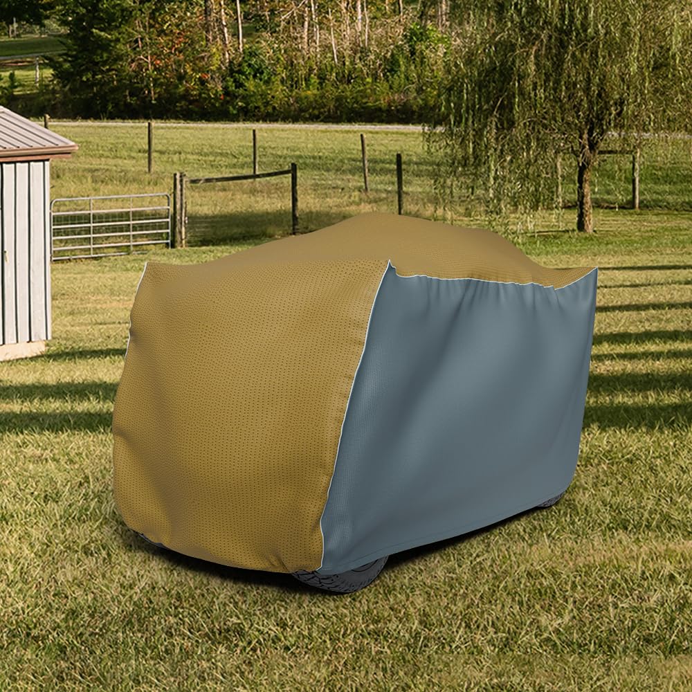 Covers & all Riding Lawn Mower Cover, Water, UV & Weather Resistant, with Elastic Push Clip Closure & Storage Bag (72"L x 54"W x 46"H, Beige & Gray Dual Tone) - Image 7