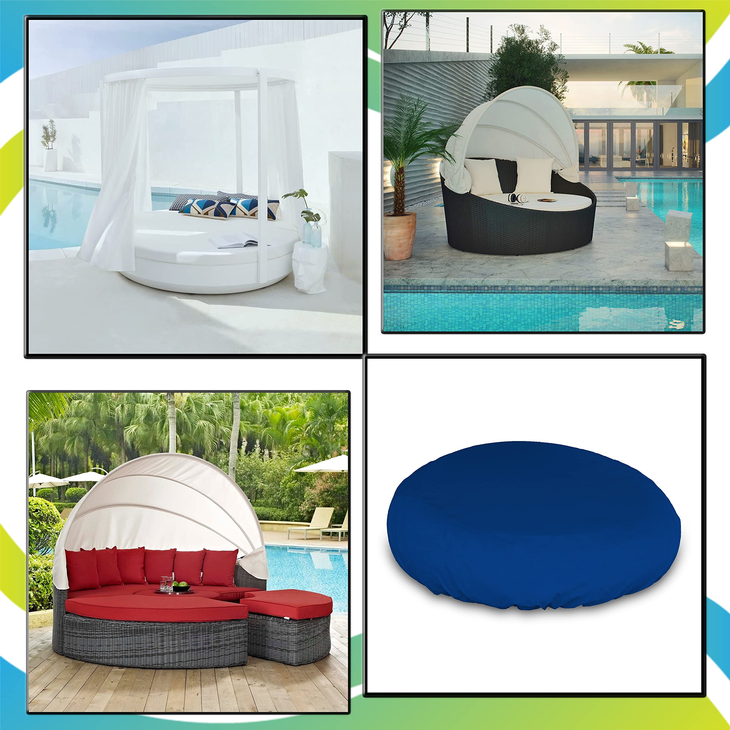 Covers & All Round Daybed Cover, Heavy Duty 18 Oz Waterproof UV & Weather Resistant, Patio Garden Lawn Outdoor Canopy Daybed Sofa Outside Furniture Cover, Elastic (90" Diameter x 35" H, Blue) - Image 7