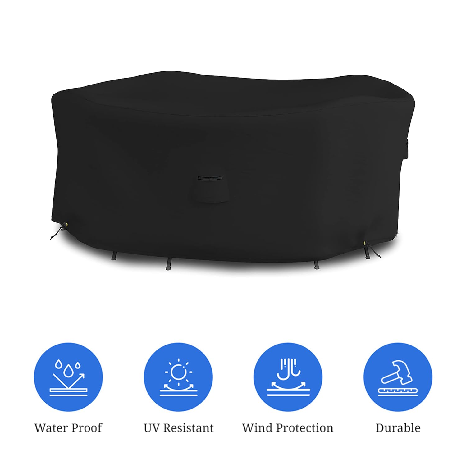 Covers & all Round Dining Table Set Cover, 12 Oz Waterproof UV & Weather Resistant Patio Indoor Outdoor Bistro Garden Lawn Furniture Cover with Air Vents & Drawstrings (95"Diameter x 24"H,Black) - Image 3