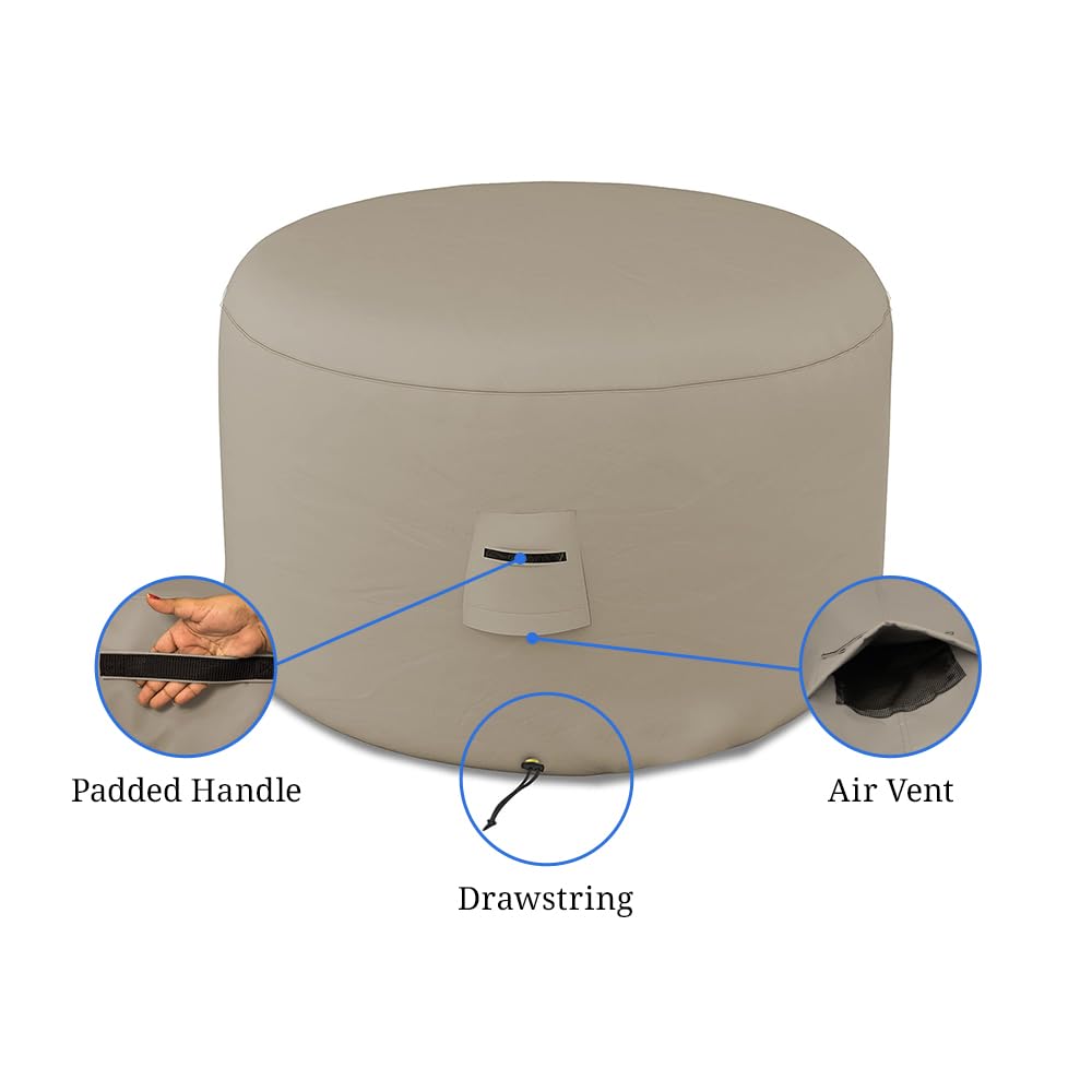 Covers & All Round Ottoman Cover, 12 Oz PVC Waterproof, UV & Weather Resistant Patio Garden Furniture Stool Protector Indoor Outdoor Use with Air Vents & Drawstrings (24" Diameter x 18" H, Beige) - Image 4