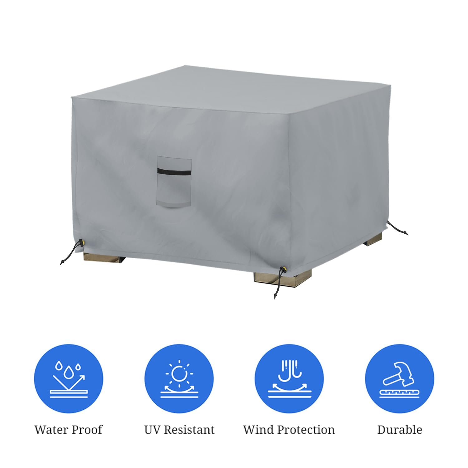 Covers & All Square Ottoman Cover, Heavy Duty 18 Oz Waterproof UV & Weather Resistant Patio Garden Furniture Stool Protector Indoor Outdoor with Air Vents & Drawstrings (23" L x 23" W x 18" H, Gray) - Image 3