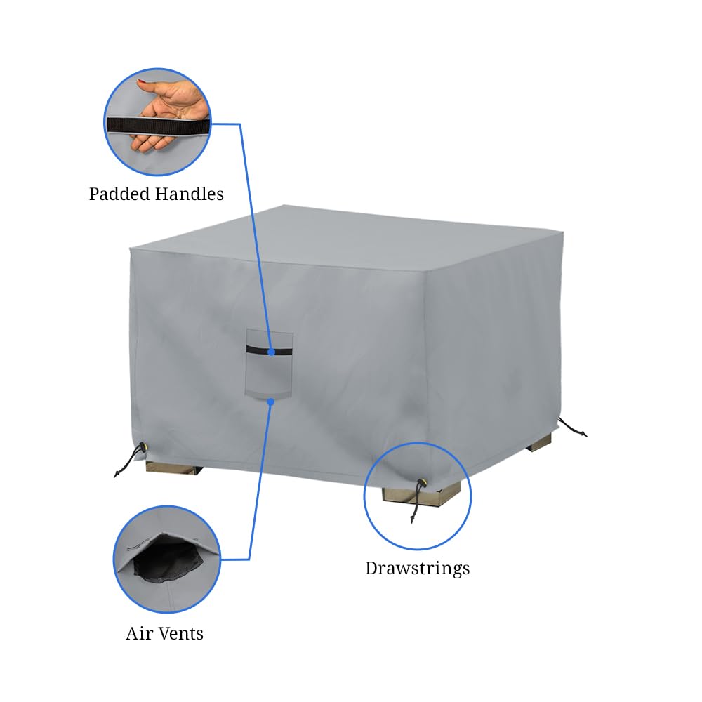 Covers & All Square Ottoman Cover, Heavy Duty 18 Oz Waterproof UV & Weather Resistant Patio Garden Furniture Stool Protector Indoor Outdoor with Air Vents & Drawstrings (23" L x 23" W x 18" H, Gray) - Image 4