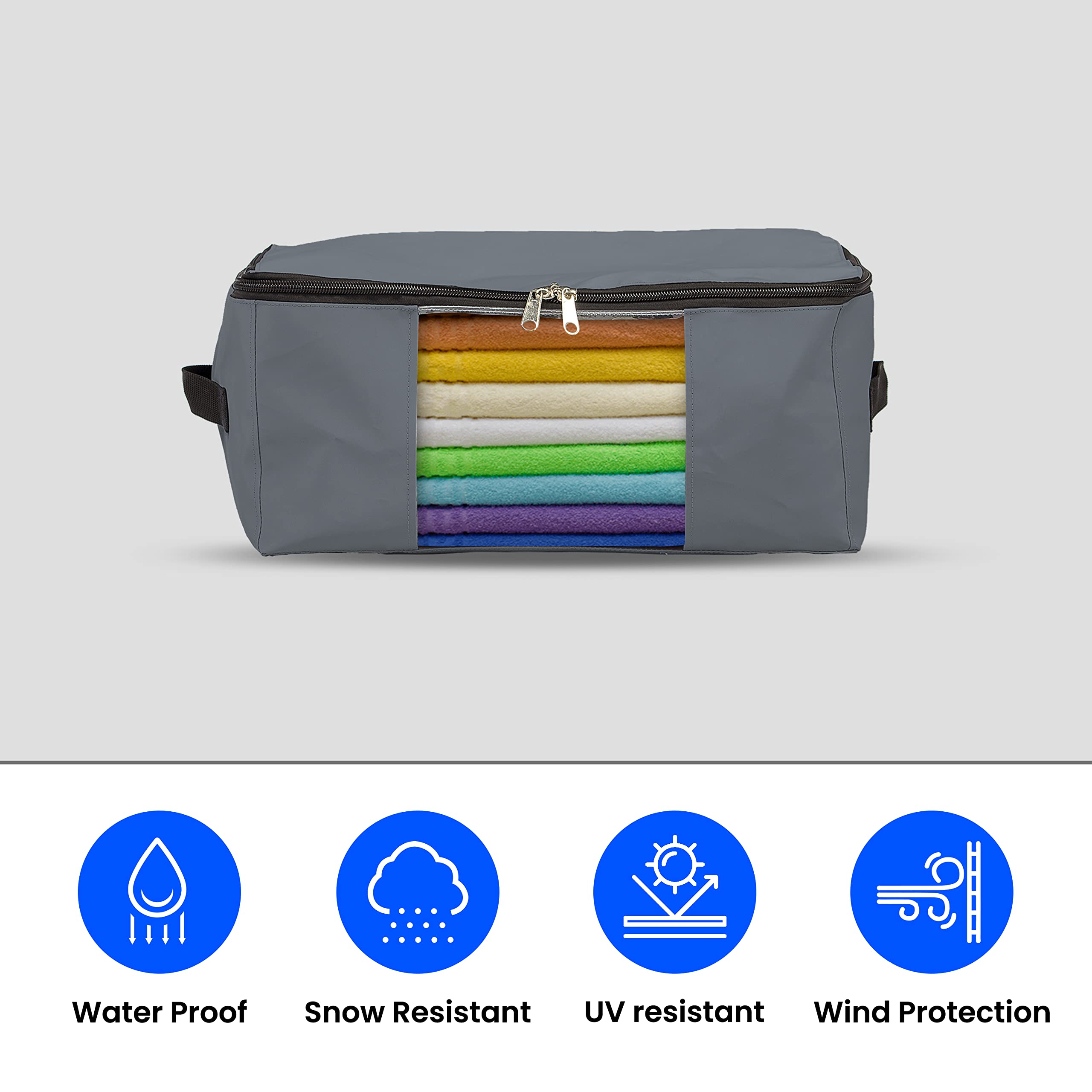 Covers & All Storage Bags, 90 litres Large size Space Saver bags Heavy Duty Storage Organizer Multipurpose, 12 Oz Waterproof UV-Resistant & Tear-Proof (Pack of 3, Grey) - Image 3
