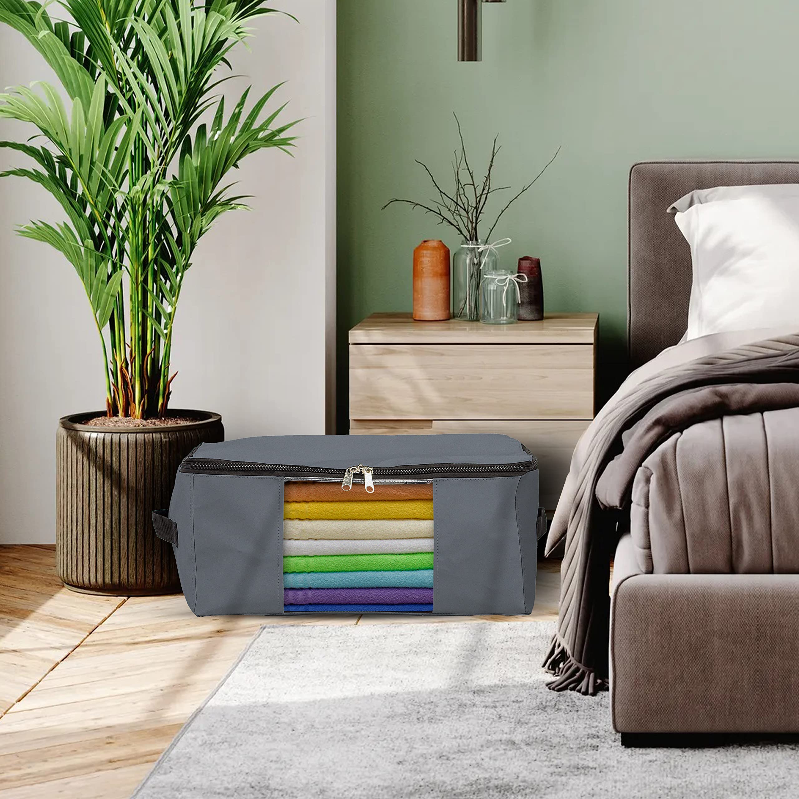 Covers & All Storage Bags, 90 litres Large size Space Saver bags Heavy Duty Storage Organizer Multipurpose, 12 Oz Waterproof UV-Resistant & Tear-Proof (Pack of 3, Grey) - Image 4