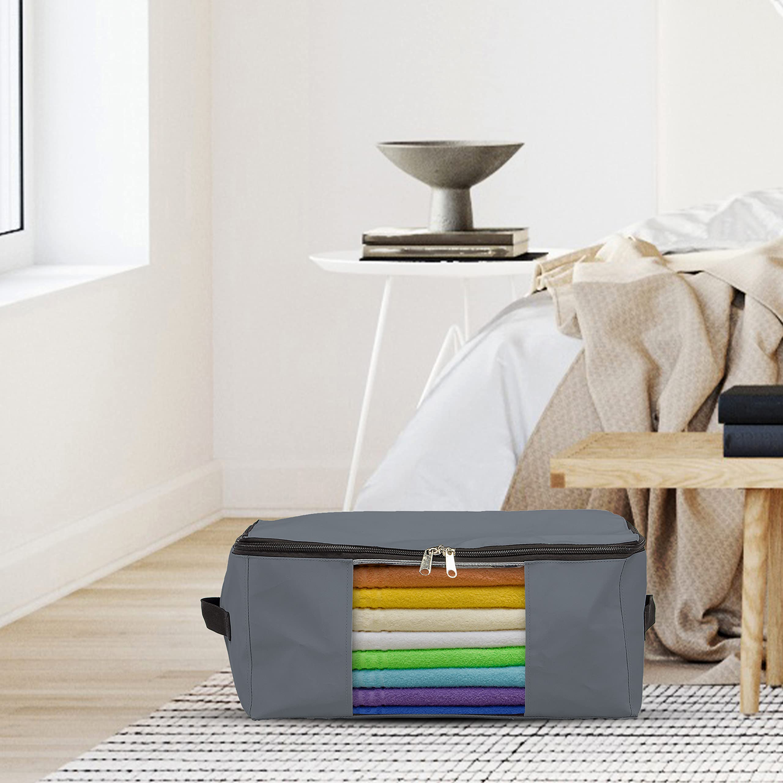 Covers & All Storage Bags, 90 litres Large size Space Saver bags Heavy Duty Storage Organizer Multipurpose, 12 Oz Waterproof UV-Resistant & Tear-Proof (Pack of 3, Grey) - Image 5