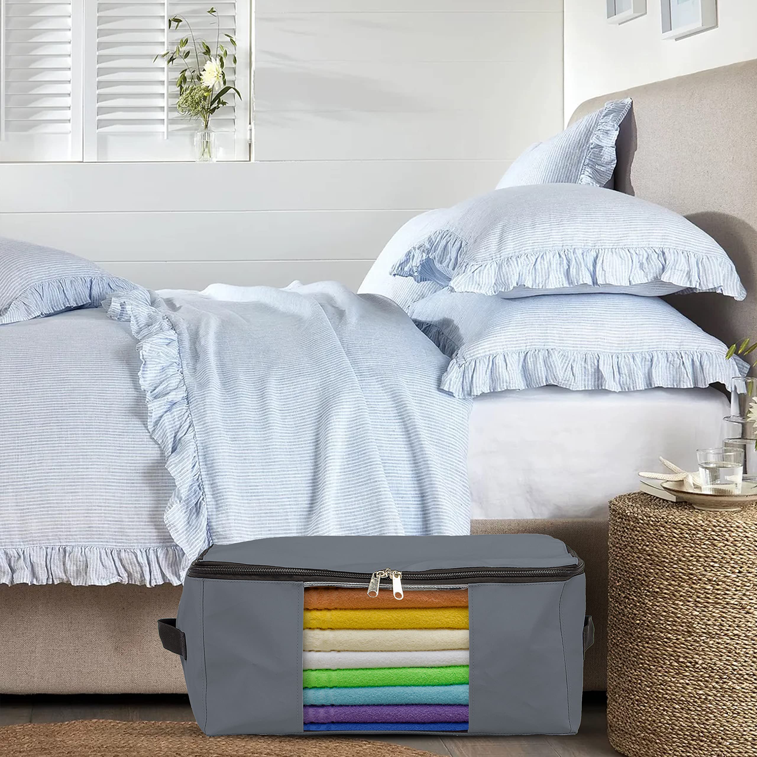 Covers & All Storage Bags, 90 litres Large size Space Saver bags Heavy Duty Storage Organizer Multipurpose, 12 Oz Waterproof UV-Resistant & Tear-Proof (Pack of 3, Grey) - Image 6