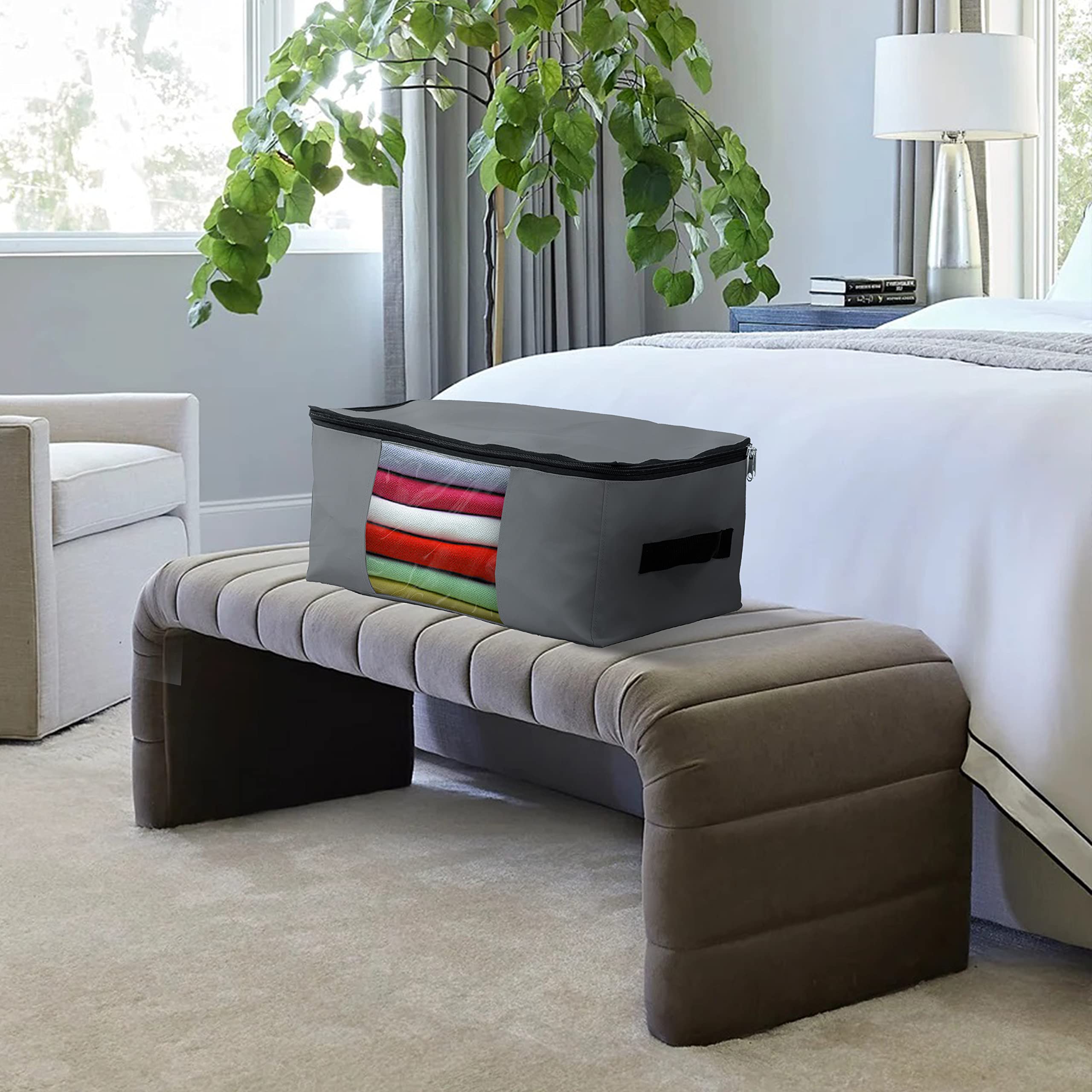 Covers & All Storage Bags, 90 litres Large size Space Saver bags Heavy Duty Storage Organizer Multipurpose, 12 Oz Waterproof UV-Resistant & Tear-Proof (Pack of 3, Grey) - Image 7