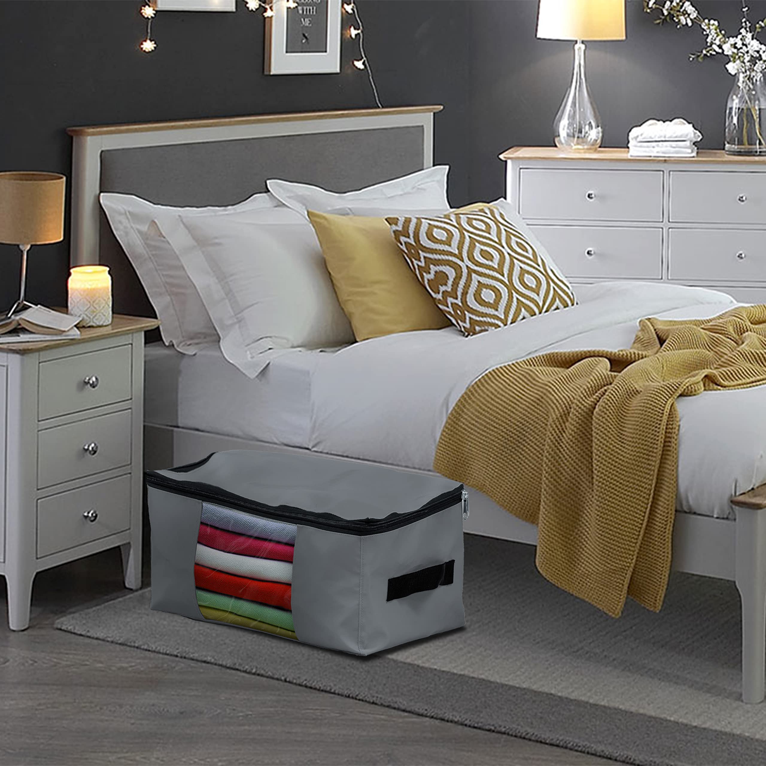 Covers & All Storage Bags, 90 litres Large size Space Saver bags Heavy Duty Storage Organizer Multipurpose, 12 Oz Waterproof UV-Resistant & Tear-Proof (Pack of 3, Grey) - Image 8