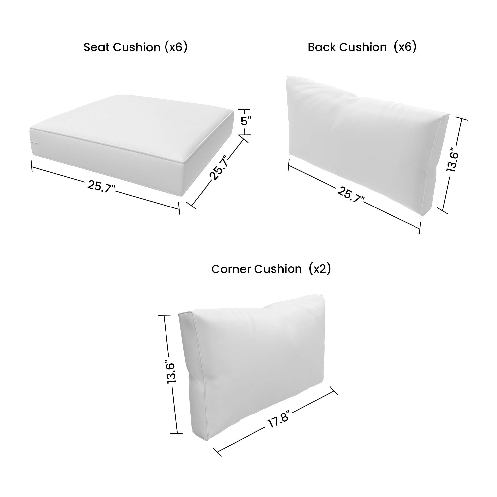 Covers & All Sunbrella Outdoor Cushions for Patio Conversation Set, Premium 5" High-Density, Water and Fade Resistant 14-Piece Patio Furniture Cushion Set for 6-Seat Outdoor Sectional Sofa - Image 3