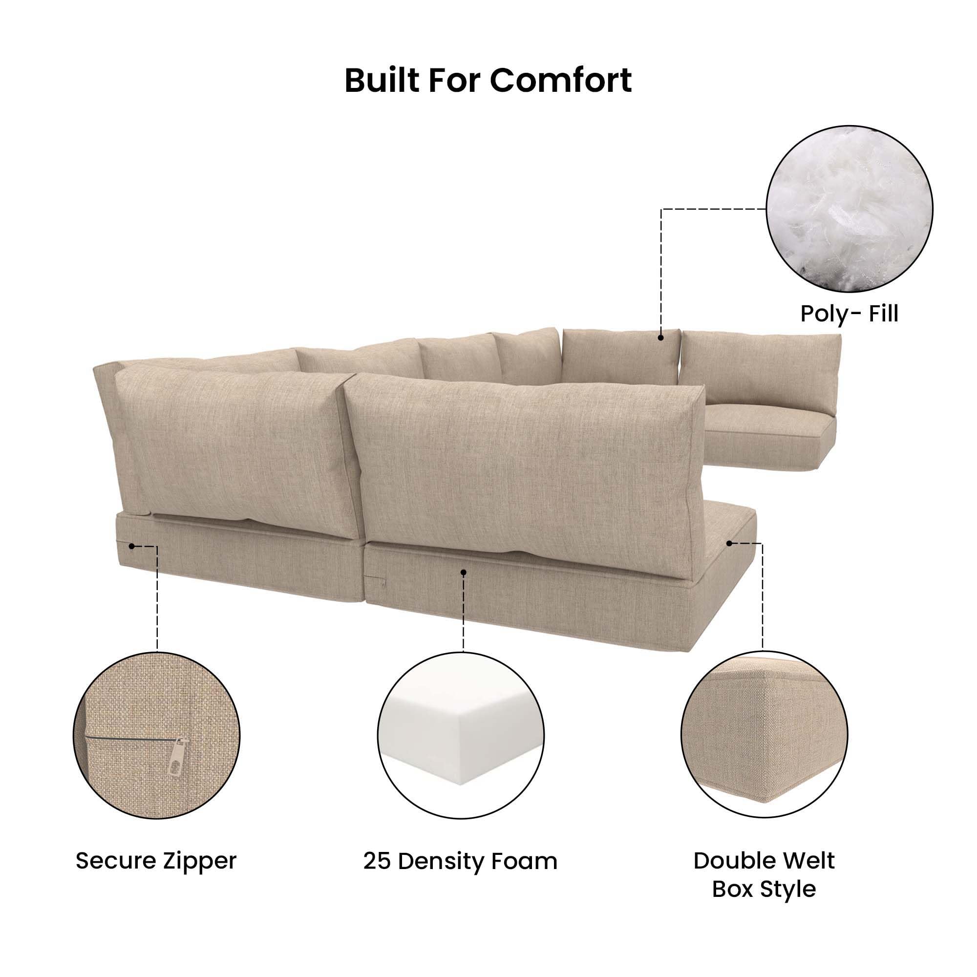 Covers & All Sunbrella Outdoor Cushions for Patio Conversation Set, Premium 5" High-Density, Water and Fade Resistant 14-Piece Patio Furniture Cushion Set for 6-Seat Outdoor Sectional Sofa - Image 4