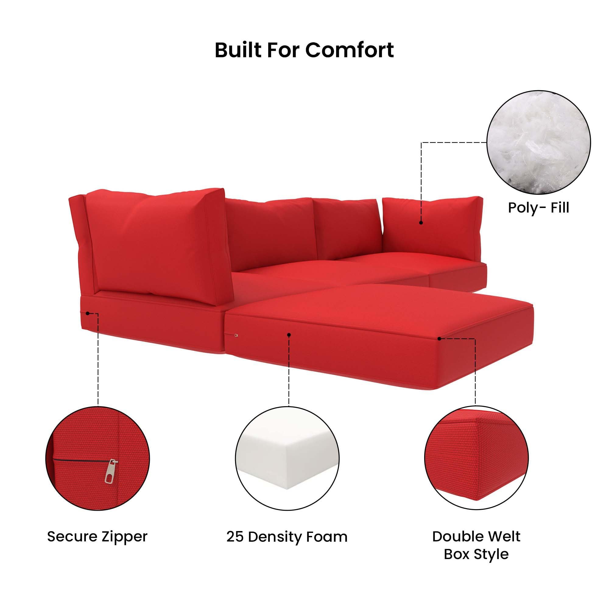 Covers & All Sunbrella Outdoor Sectional Sofa Cushions, 9-Piece Waterproof, UV and Fade Resistant Sectional Couch Cushions, High-Density 5" Foam Rectangle Seat and Polyfill Square Back - Image 4