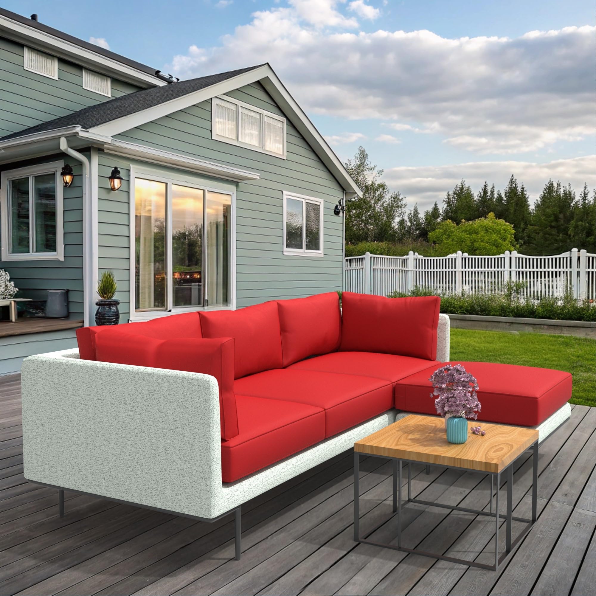 Covers & All Sunbrella Outdoor Sectional Sofa Cushions, 9-Piece Waterproof, UV and Fade Resistant Sectional Couch Cushions, High-Density 5" Foam Rectangle Seat and Polyfill Square Back - Image 7