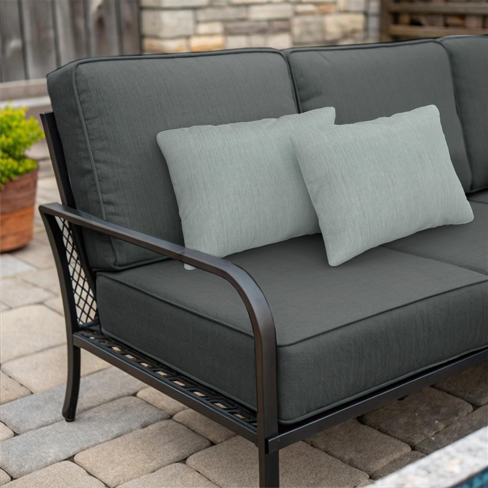 Covers & All Sunbrellla Outdoor Pillows for Patio Furniture, UV Fade Resistant & Waterproof Outdoor Sunbrella Lumbar Pillows, Set of 2 Inserts & Covers for Patios, Decks and Porches (Cast Mist) - Image 7