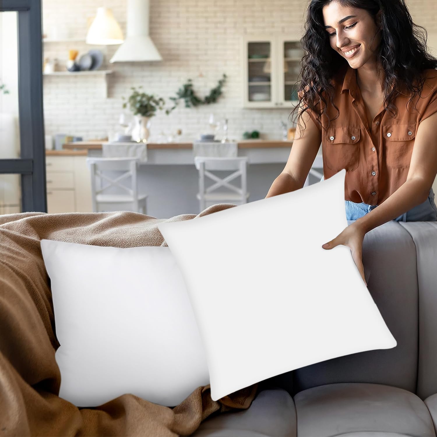 Covers & All Throw Pillow Inserts Only Pack of 4, Durable Soft Square 16 x 16 Inches 65 GSM Non-Woven Fabric with 15D Silicon Fiber Filling, Universal uses for Home Decor Office Indoor Outdoor - Image 6