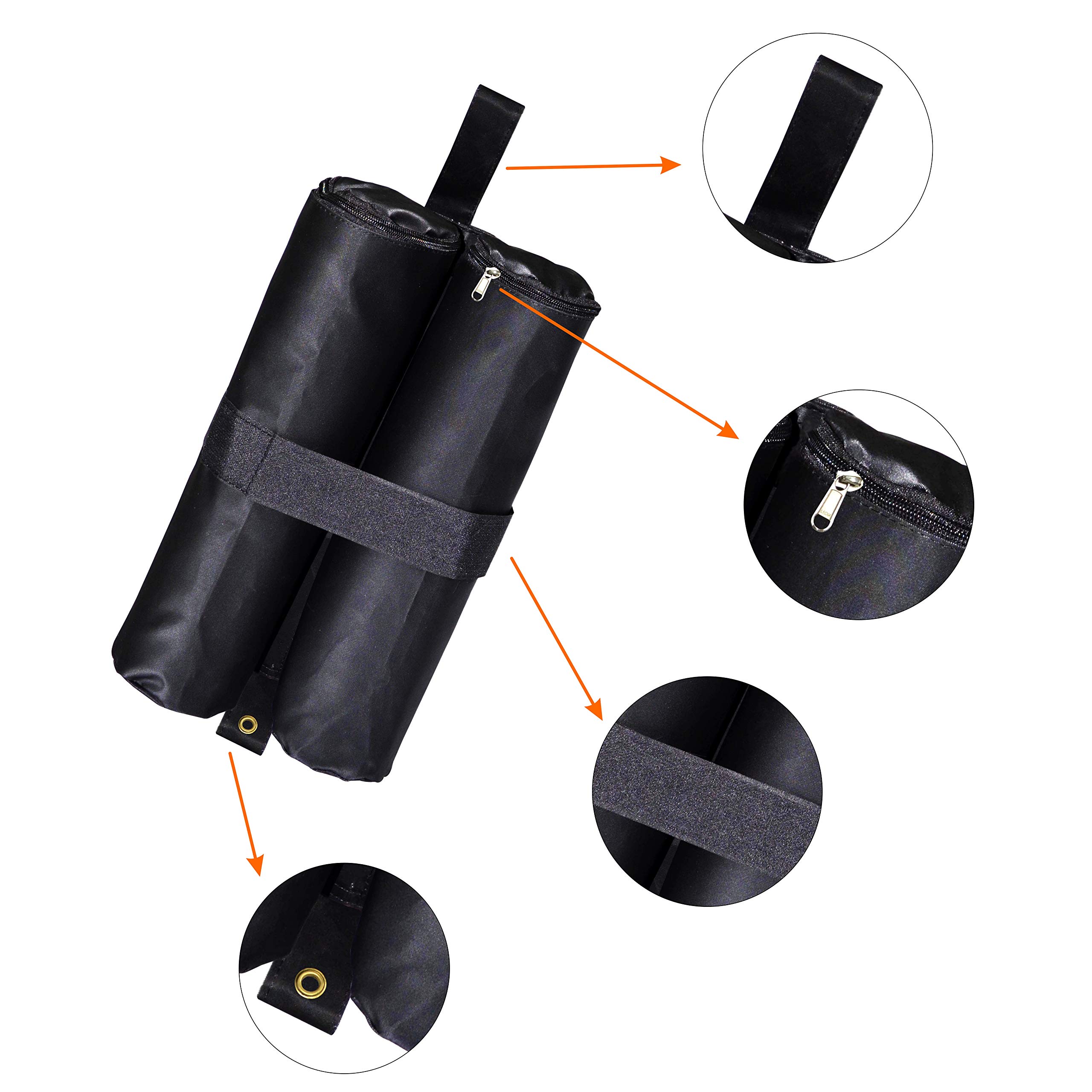 Covers & All Umbrella Base Weight Bag Set of 4, Heavy Duty 18 Oz Waterproof UV & Weather Resistant Easy Fill Design, Patio Pool Garden Porch Supports Up to 80 lbs. of Weight (Black) Pack of 4 - Image 5