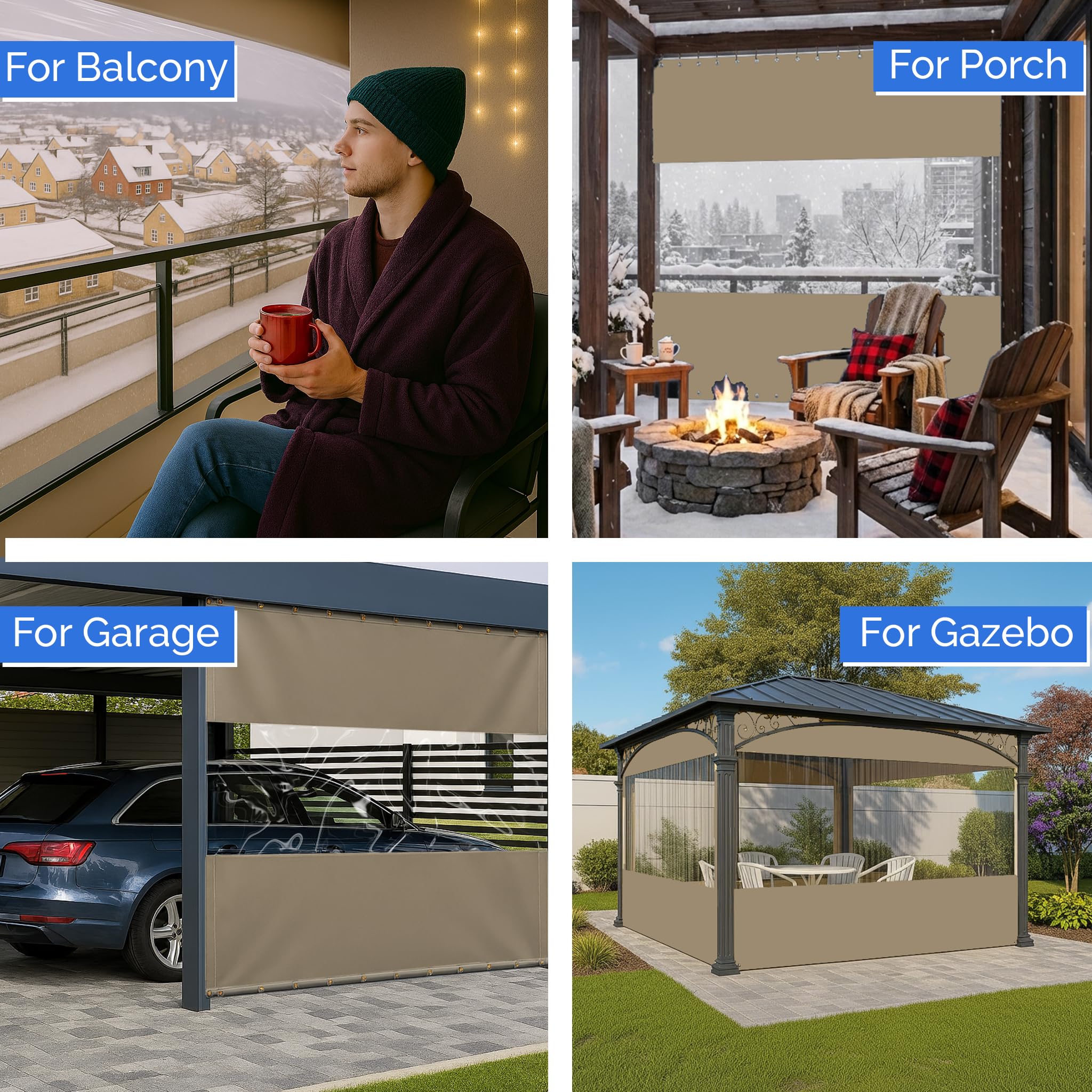 Covers & All Vinyl Outdoor Curtains for Patio Waterproof – 12 oz Outdoor Clear Panel Curtains, Gazebo Curtains with Brass Grommets for Pergola, Porch & Patio Walls for Winter (8 x 12 ft, Beige) - Image 5