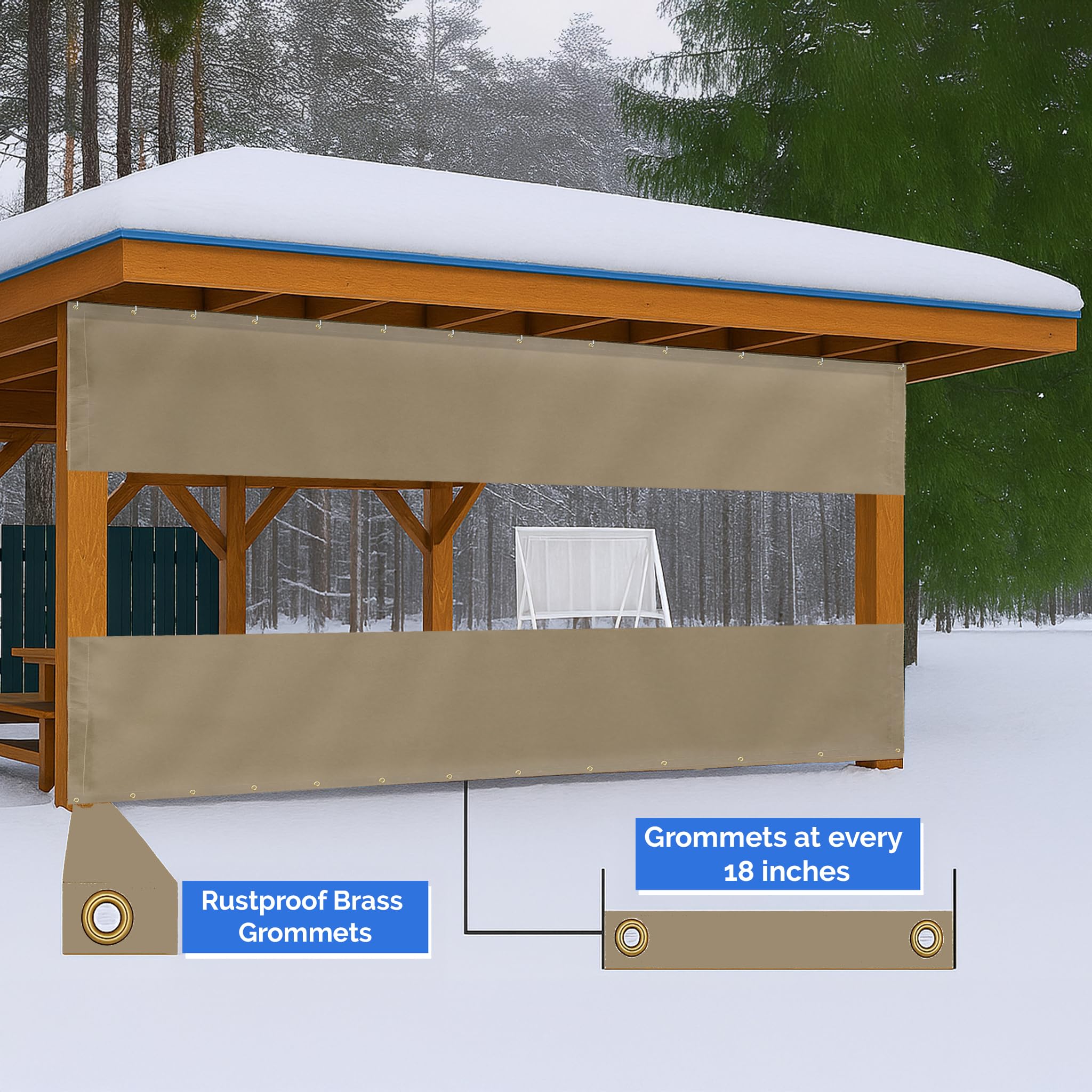 Covers & All Vinyl Outdoor Curtains for Patio Waterproof – 12 oz Outdoor Clear Panel Curtains, Gazebo Curtains with Brass Grommets for Pergola, Porch & Patio Walls for Winter (8 x 12 ft, Beige) - Image 6