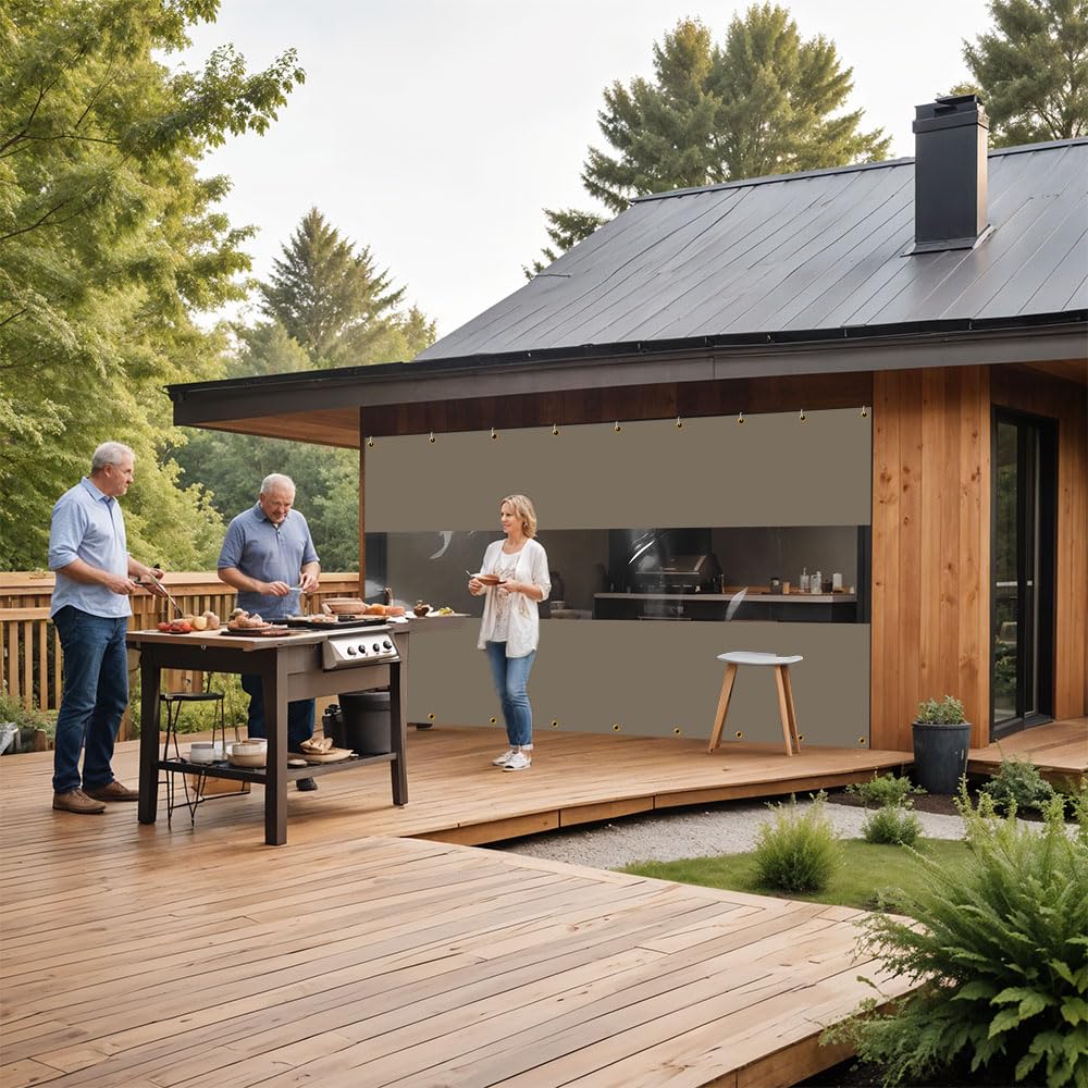 Covers & All Vinyl Outdoor Curtains for Patio Waterproof – 12 oz Outdoor Clear Panel Curtains, Gazebo Curtains with Brass Grommets for Pergola, Porch & Patio Walls for Winter (8 x 12 ft, Beige) - Image 8