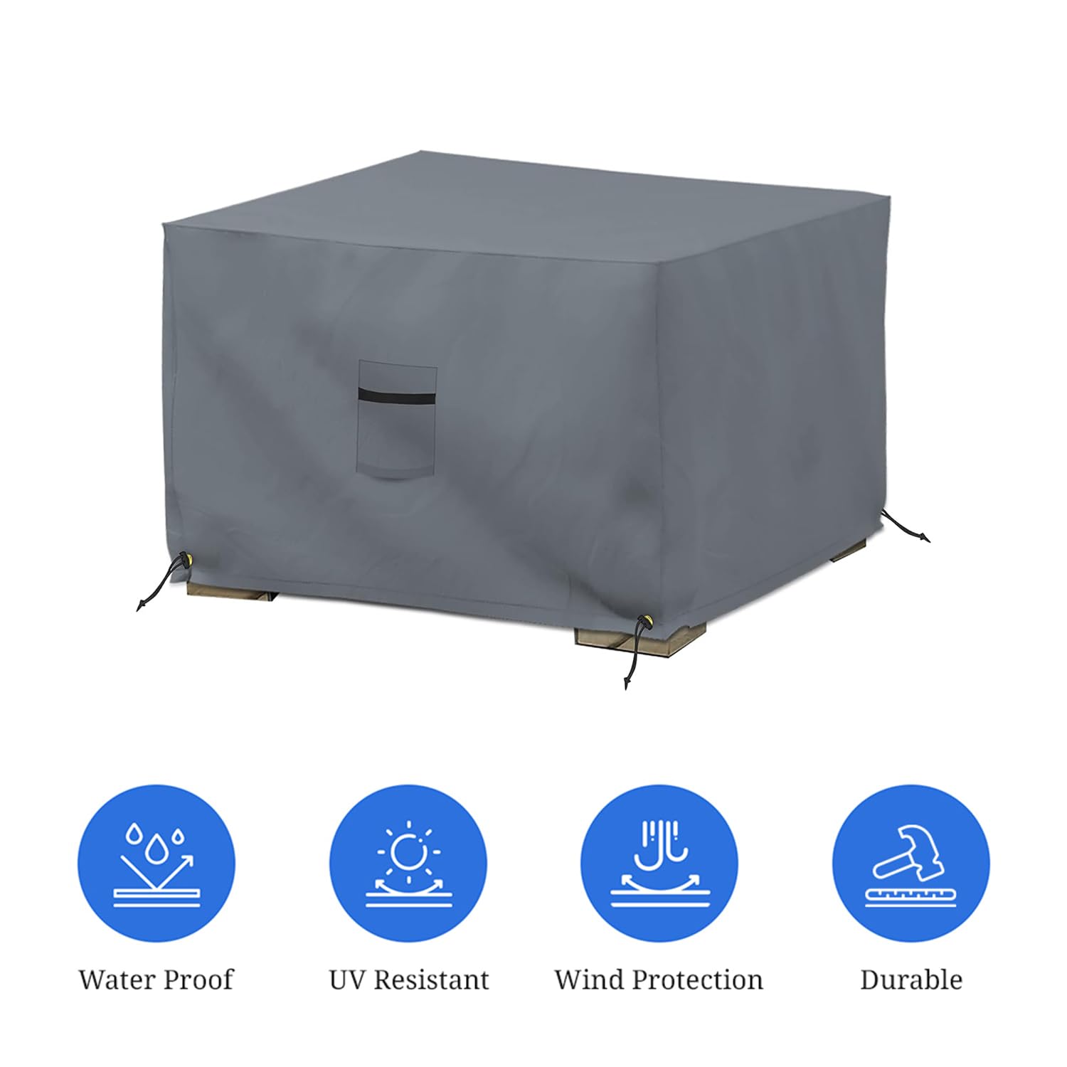Covers & All Waterproof Ottoman Cover, 12 Oz PVC Coated Polyester, Outdoor Ottoman Slipcover, Square Patio Furniture Covers Suitable for Indoor and Outdoor Use (30" L x 30" W x 18" H, Gray) - Image 3