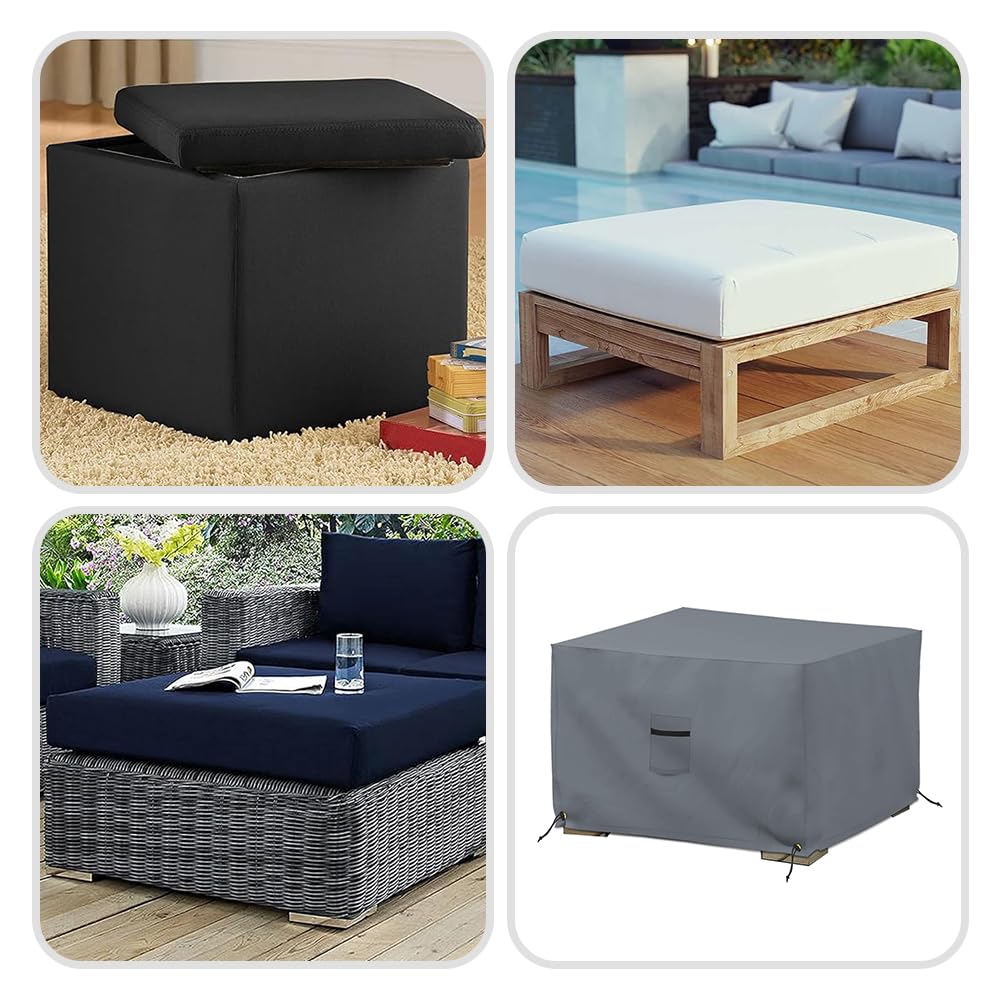 Covers & All Waterproof Ottoman Cover, 12 Oz PVC Coated Polyester, Outdoor Ottoman Slipcover, Square Patio Furniture Covers Suitable for Indoor and Outdoor Use (30" L x 30" W x 18" H, Gray) - Image 8