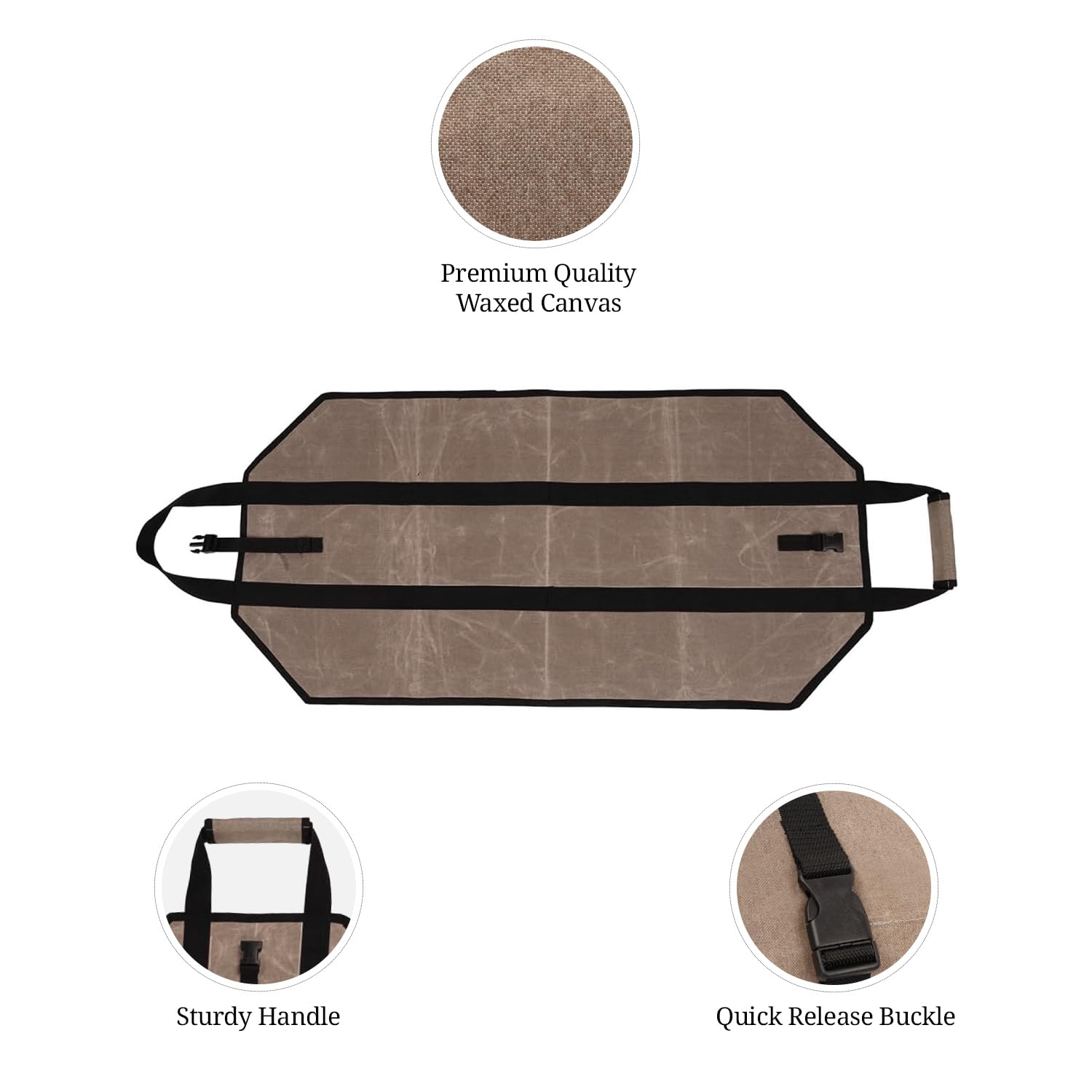 Covers & All Waxed Canvas Firewood Log Carrier, 18 oz 600 GSM Canvas, Durable Classic design Heavy Duty Fireplace Wood Stove Accessories (Tan, 40” L x 20” W) - Image 3