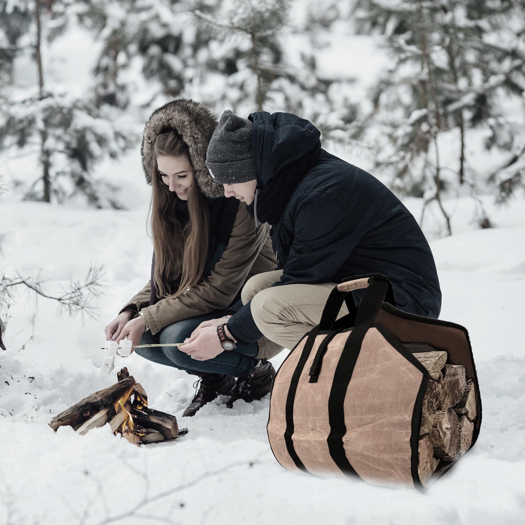 Covers & All Waxed Canvas Firewood Log Carrier, 18 oz 600 GSM Canvas, Durable Classic design Heavy Duty Fireplace Wood Stove Accessories (Tan, 40” L x 20” W) - Image 4