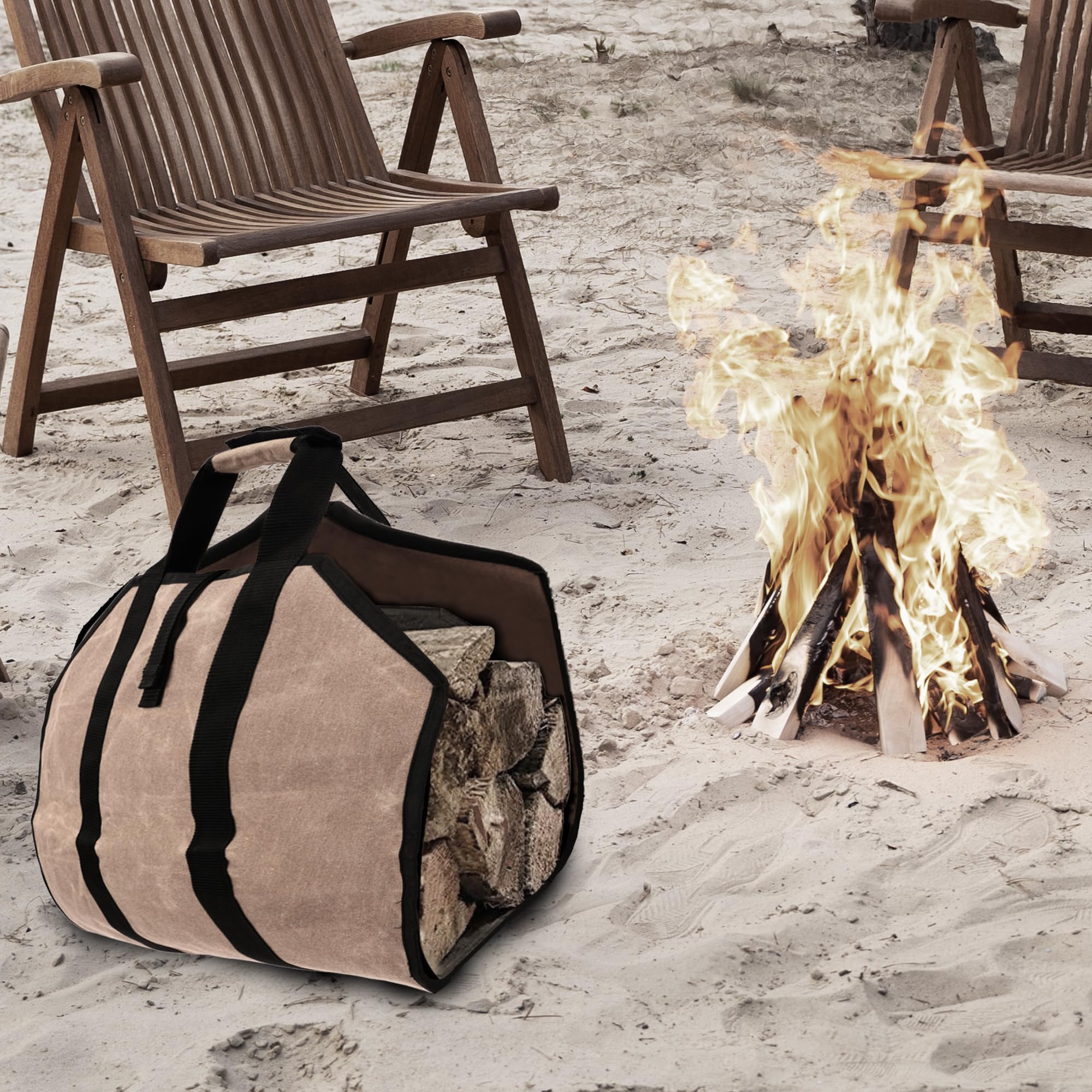 Covers & All Waxed Canvas Firewood Log Carrier, 18 oz 600 GSM Canvas, Durable Classic design Heavy Duty Fireplace Wood Stove Accessories (Tan, 40” L x 20” W) - Image 7