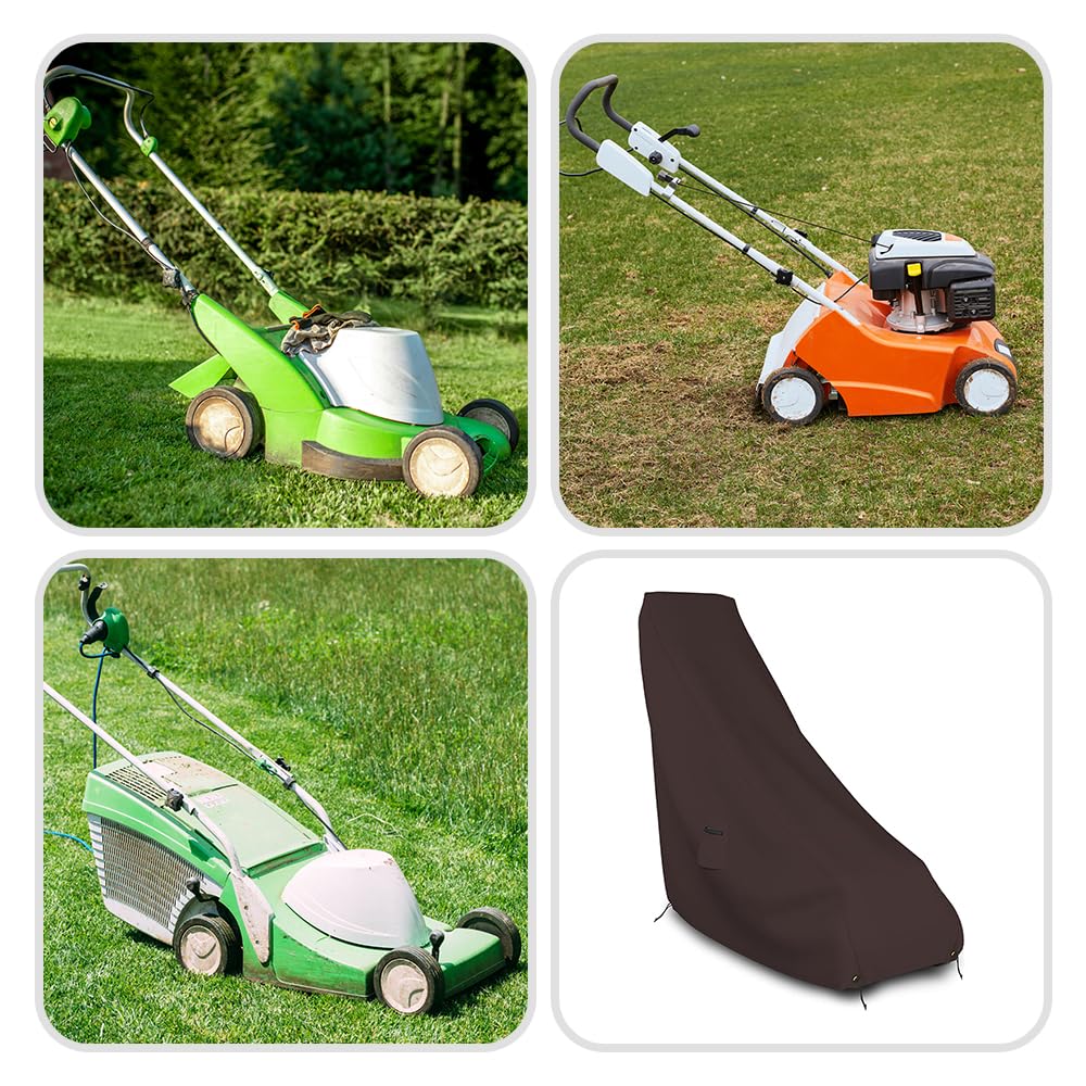 Lawn Mower Cover 18 Oz Waterproof - Customize Cover with Any Size - 100% Weather Resistant Grass Mower Cover with Air Pocket and Drawstring with Snug Fit (40" D x 20" W x 44" H, Coffee) - Image 7