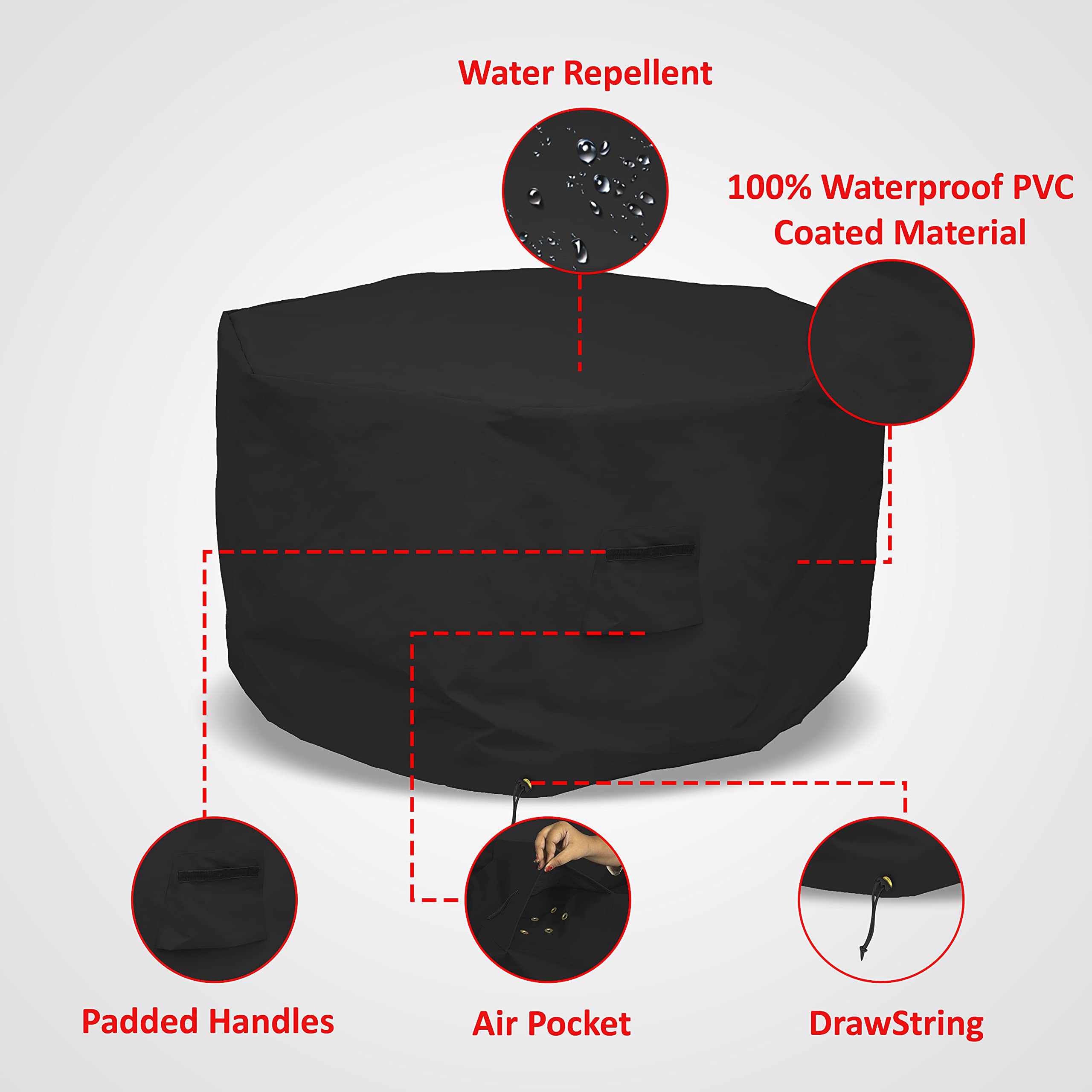 Octagon Fire Pit Cover 12 Oz Waterproof - 100% Weather Resistant Outdoor Fire Pit Table Cover with Air Pocket & Drawstring for Snug Fit (20" H x 42" D, Black) - Image 3