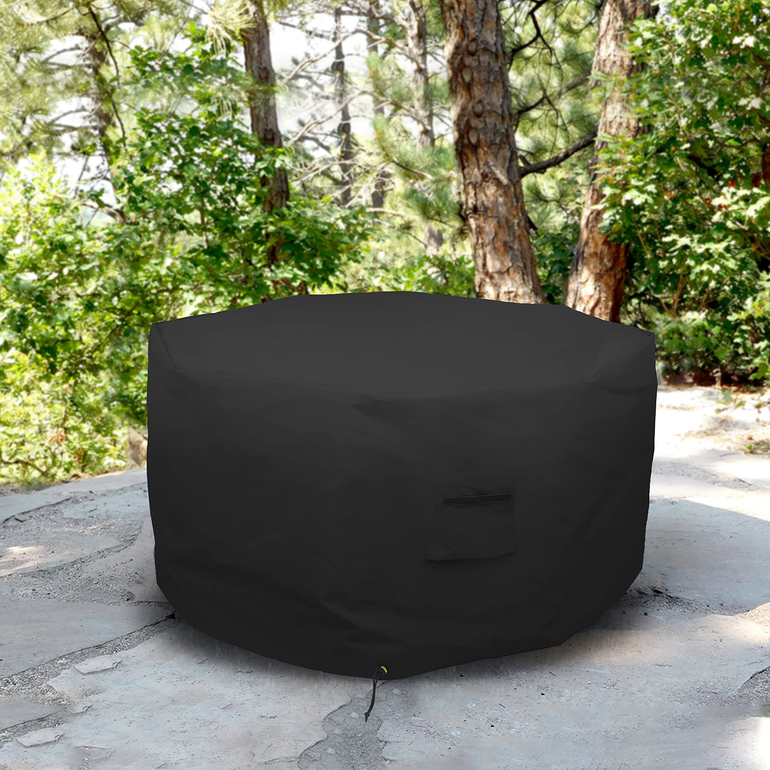 Octagon Fire Pit Cover 12 Oz Waterproof - 100% Weather Resistant Outdoor Fire Pit Table Cover with Air Pocket & Drawstring for Snug Fit (20" H x 42" D, Black) - Image 6