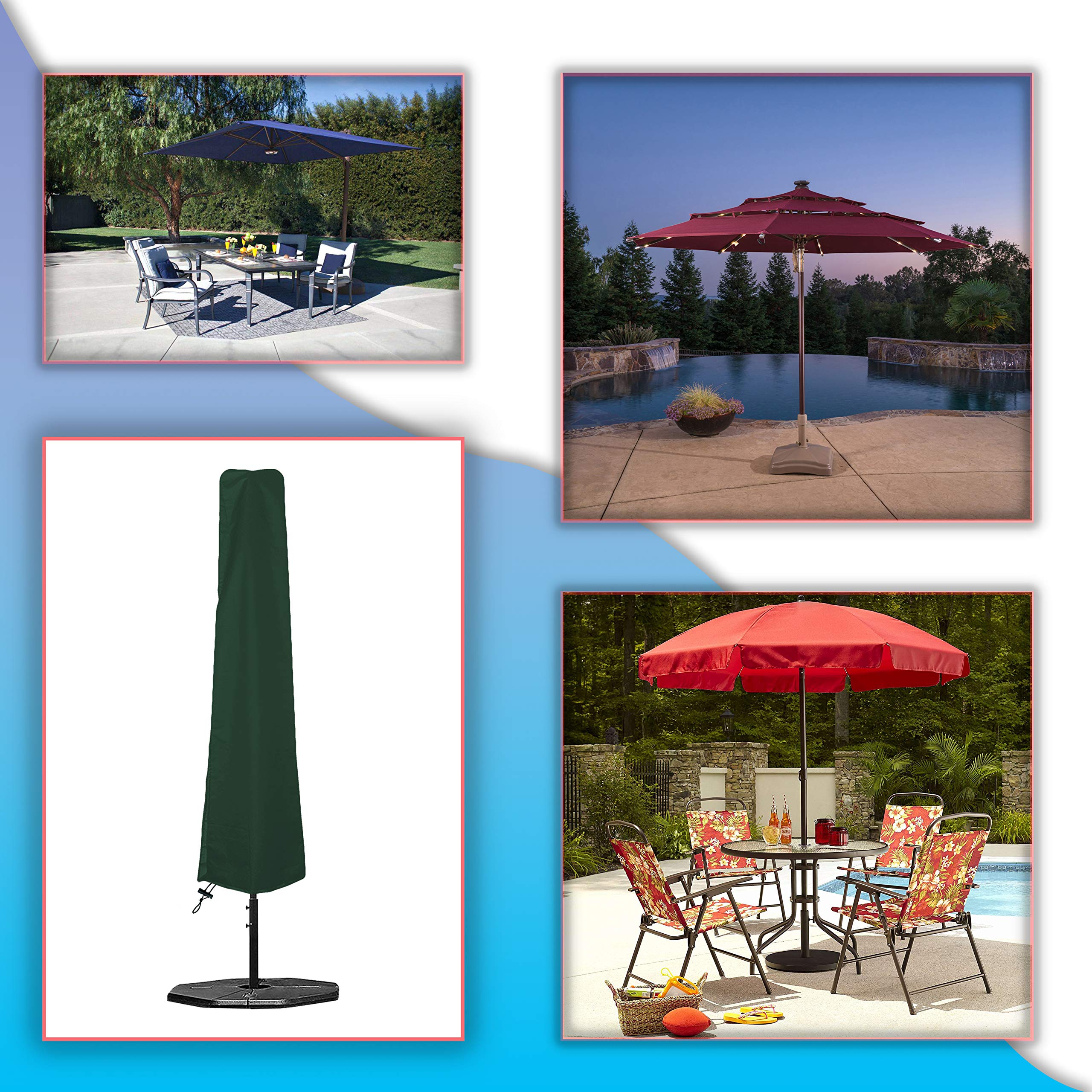 Patio Umbrella/Parasol Cover 18 Oz Waterproof - 100% UV & Weather Resistant - Heavy Duty Umbrella Cover with Air Pockets and Drawstring for Snug fit (Green) - Image 7