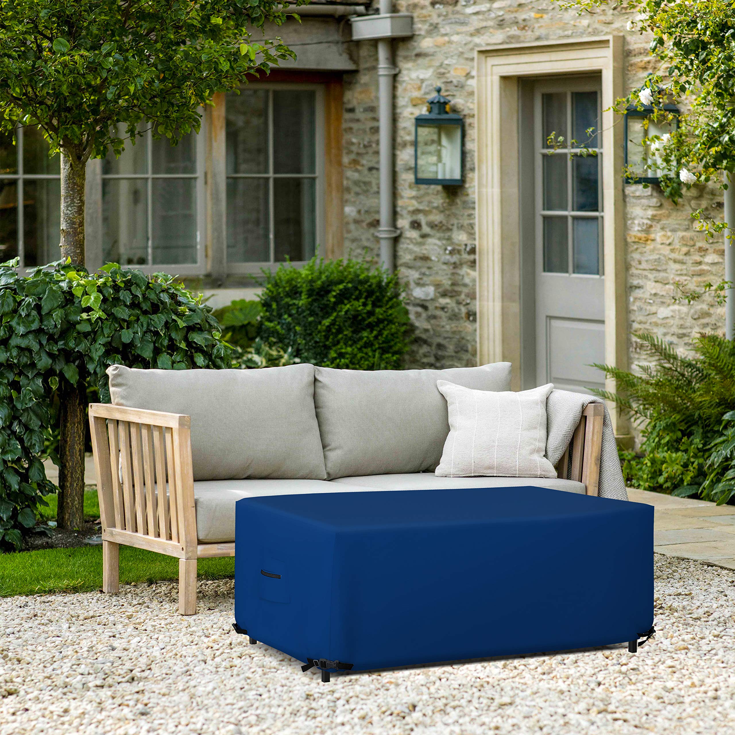 Rectangular / Oval Outdoor Table Cover 18 Oz Waterproof - Rectangle Table Cover with 100% Weather Resistant - With Air Pocket and Drawstrap for Snug Fit (84" W x 44" D x 24" H, Blue) - Image 5