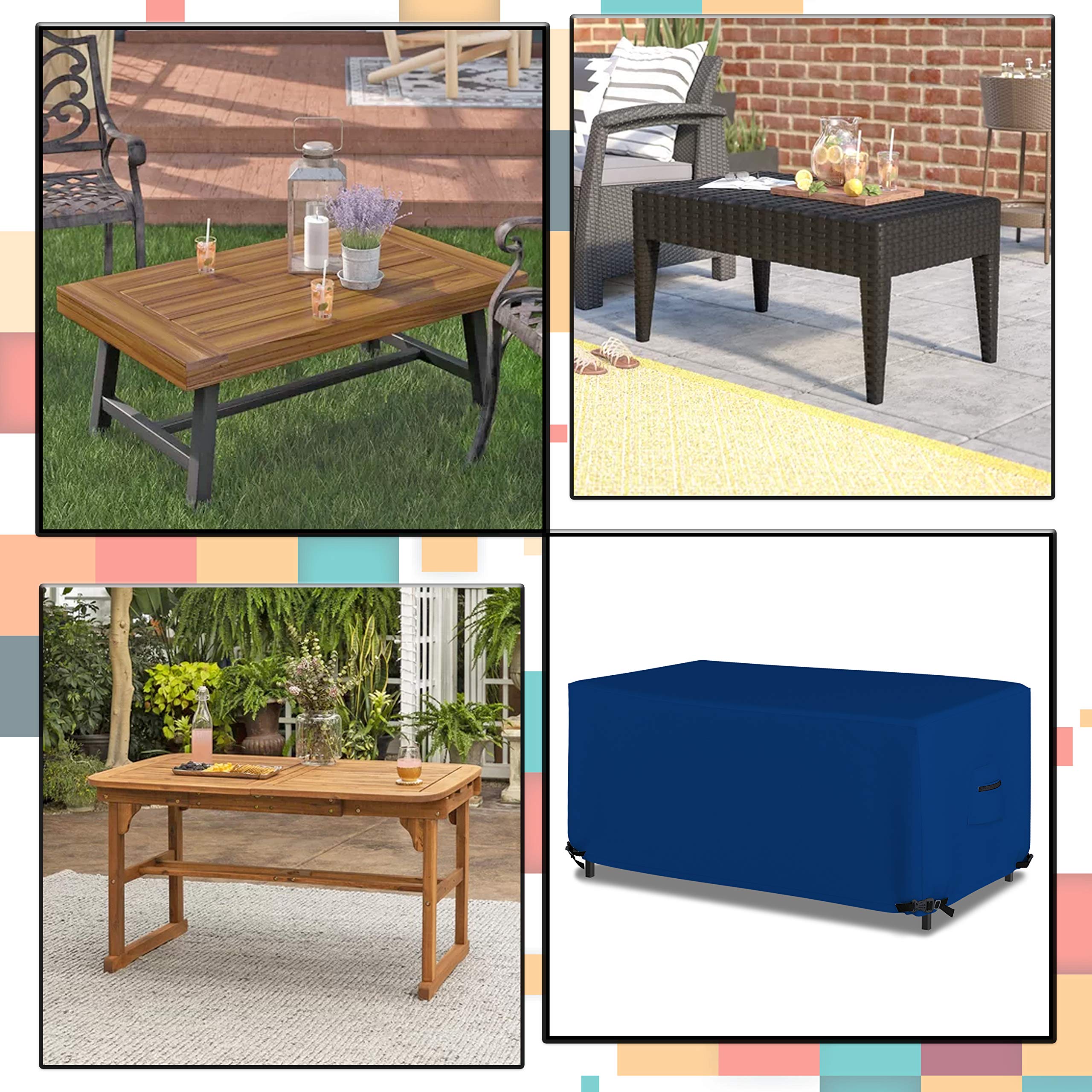 Rectangular / Oval Outdoor Table Cover 18 Oz Waterproof - Rectangle Table Cover with 100% Weather Resistant - With Air Pocket and Drawstrap for Snug Fit (84" W x 44" D x 24" H, Blue) - Image 6