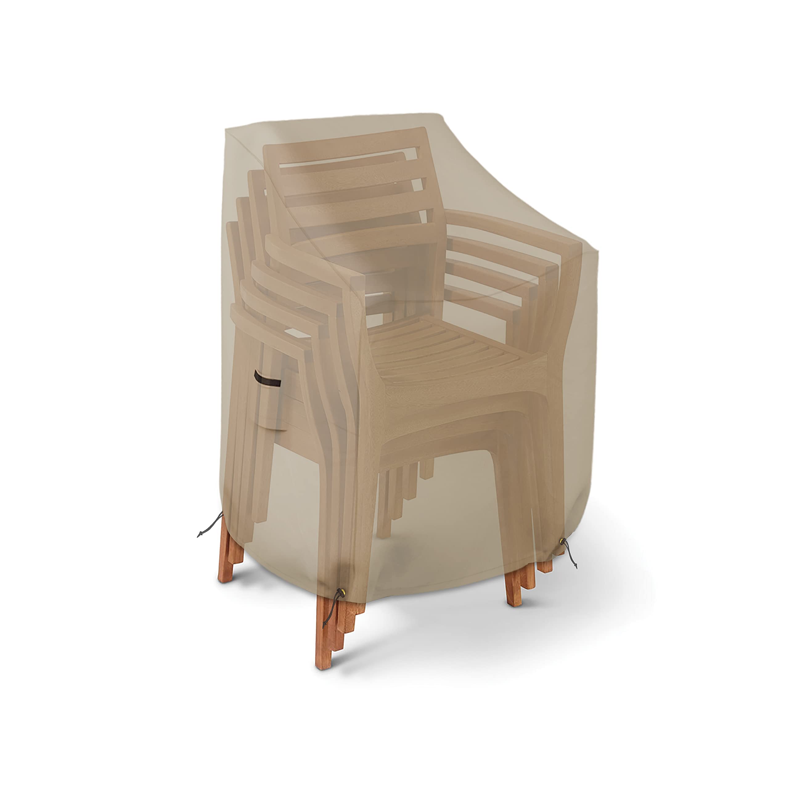 Stackable Chair Cover 12 Oz Waterproof - 100% Weather Resistant PVC Coated Patio Furniture Cover with Air Pockets & Drawstring for Snug Fit (36W x 37D x 36H x 15 FH, Beige) - Image 4