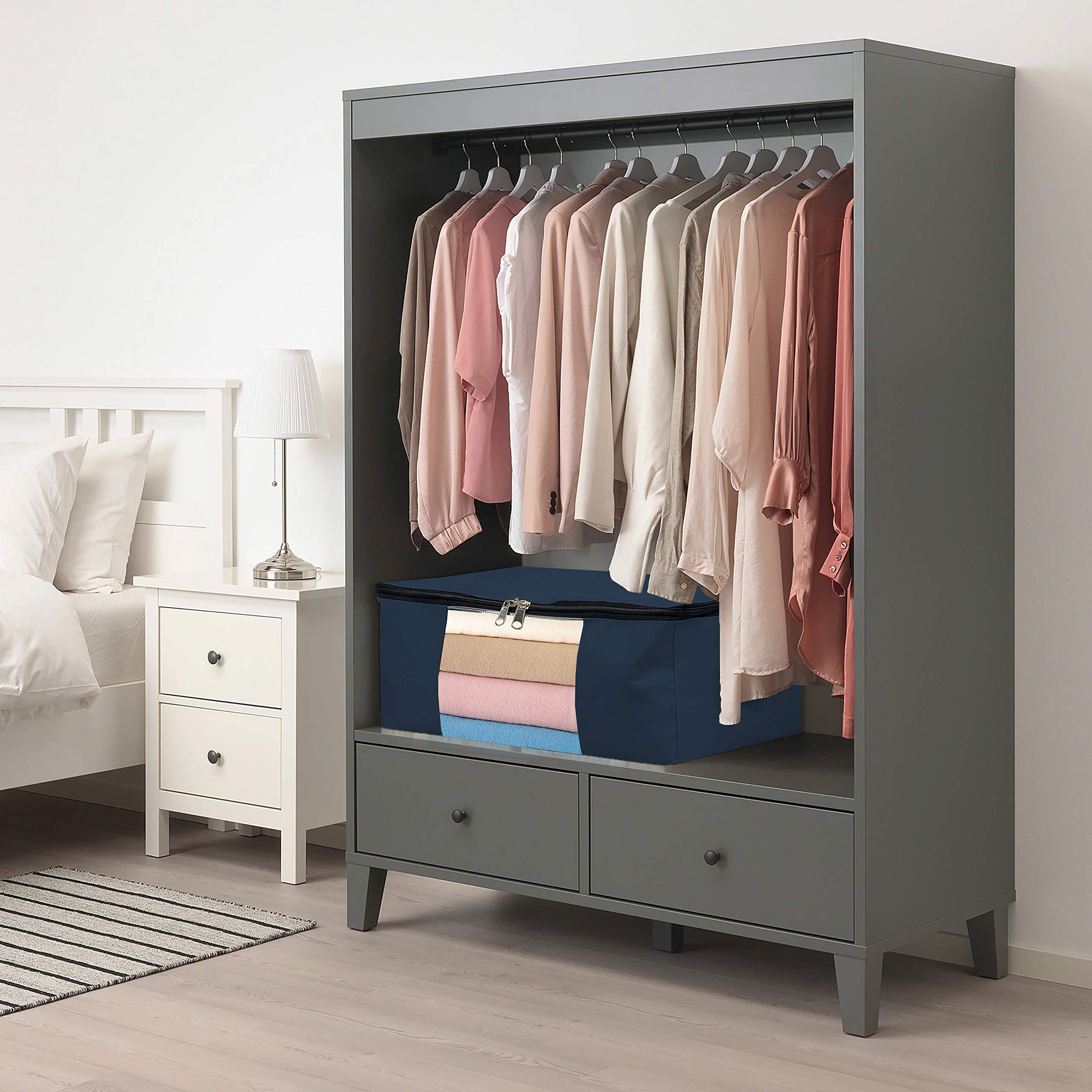 Storage Bag Organizer 12 Oz Pack of 1 - Large Storage Bag with Clear Window & Handle for Clothes, Blankets, Bedrooms & More - Home Organizer Storage Bag Container (18" W x 13" D x 8" H, Blue) - Image 4