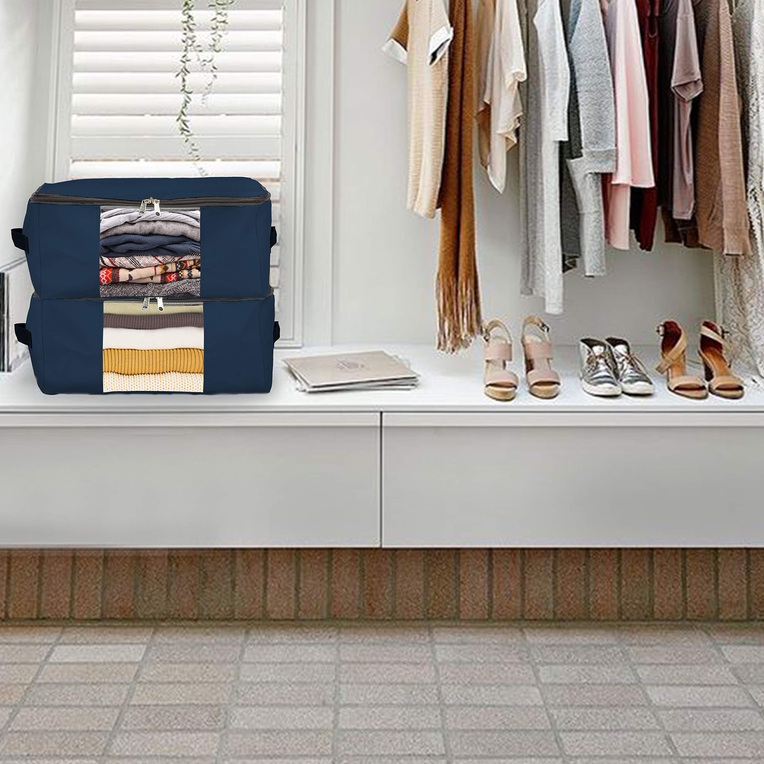 Storage Bag Organizer 12 Oz Pack of 1 - Large Storage Bag with Clear Window & Handle for Clothes, Blankets, Bedrooms & More - Home Organizer Storage Bag Container (18" W x 13" D x 8" H, Blue) - Image 5